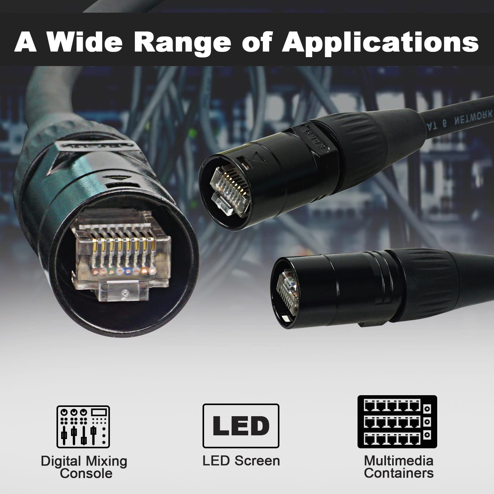 Jamesin Cat6 Shielded Ethercon Cable, 50 Feet, With Booted Rj45, Tactical Locking Ethernet, And Converta Shell Connectors, For S