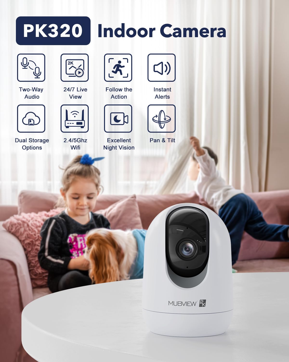 Mubview Cameras For Home Security, Indoor Security Camera, 2.4/5Ghz Wifi Wired Camera Ideal For Dog/Elder/Baby, Motion Tracking,