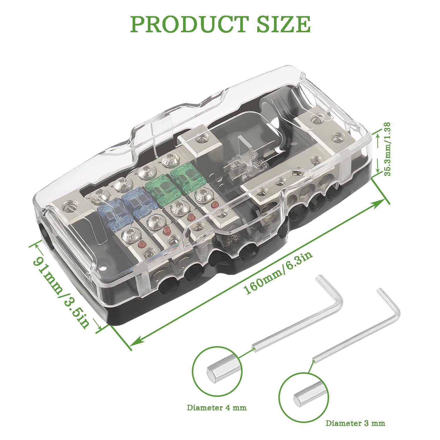 Sigandg Car Audio Distribution Block Fuse Holder Car Stereo 4 Way Midi (Mini Anl) Fuse Block 0/4 Gauge Fuse Block With Red Indic