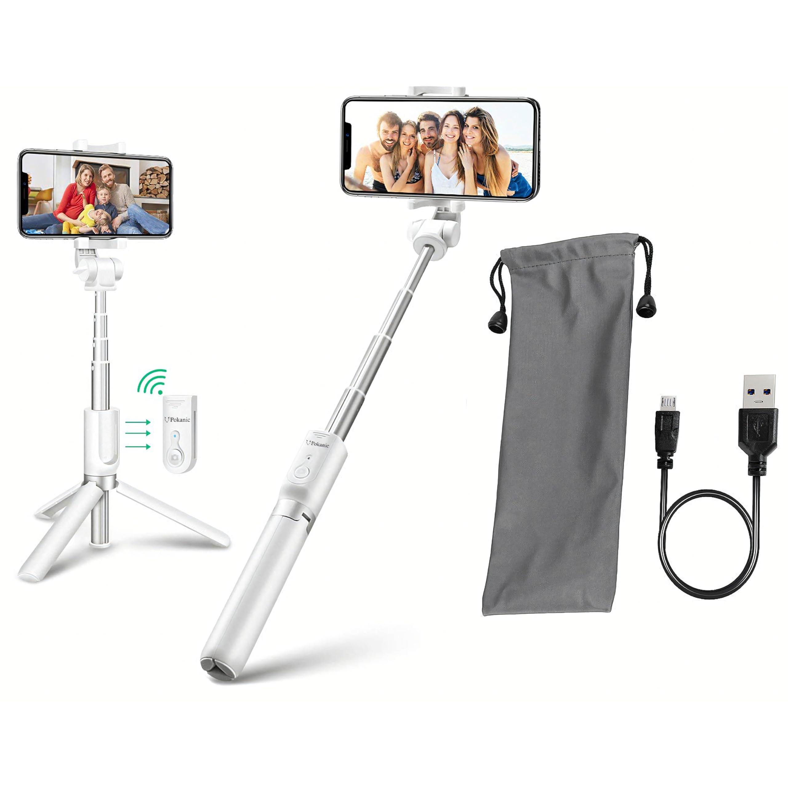 Pokanic Selfie Stick Tripod With Wireless Remote Controller Pouch Extendable Adjustable Stand Mount Light Weight V Log Compatibl