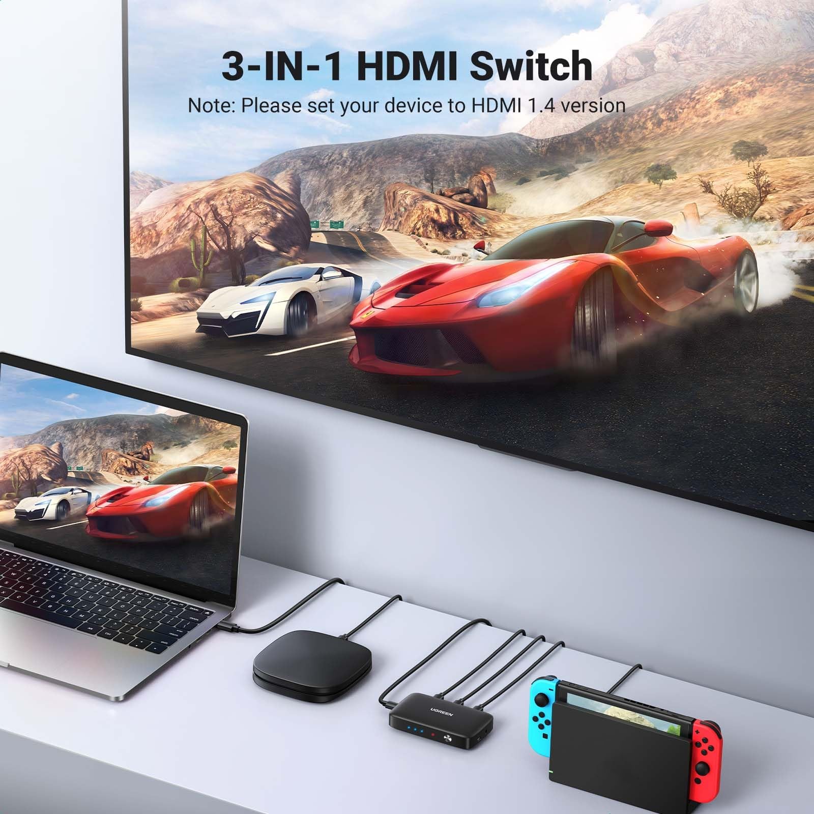 Ugreen Hdmi Switch 3 In 1 Out 4K Hdmi Splitter, Hdmi Switch With Remote Supports Hdr Cec 3D Hdcp1.4 Hdmi 3 Port Box Hub 4K 30Hz,