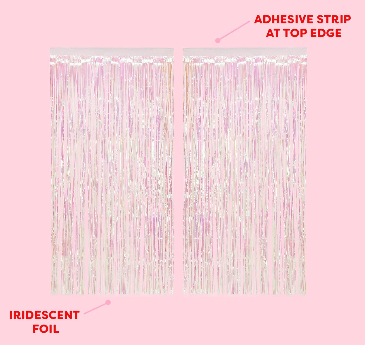 Xo, Fetti Decorations Iridescent Fringe Foil Curtain   Set Of 2 | Bachelorette Party Bridal Shower Backdrop, Wedding, Birthday P