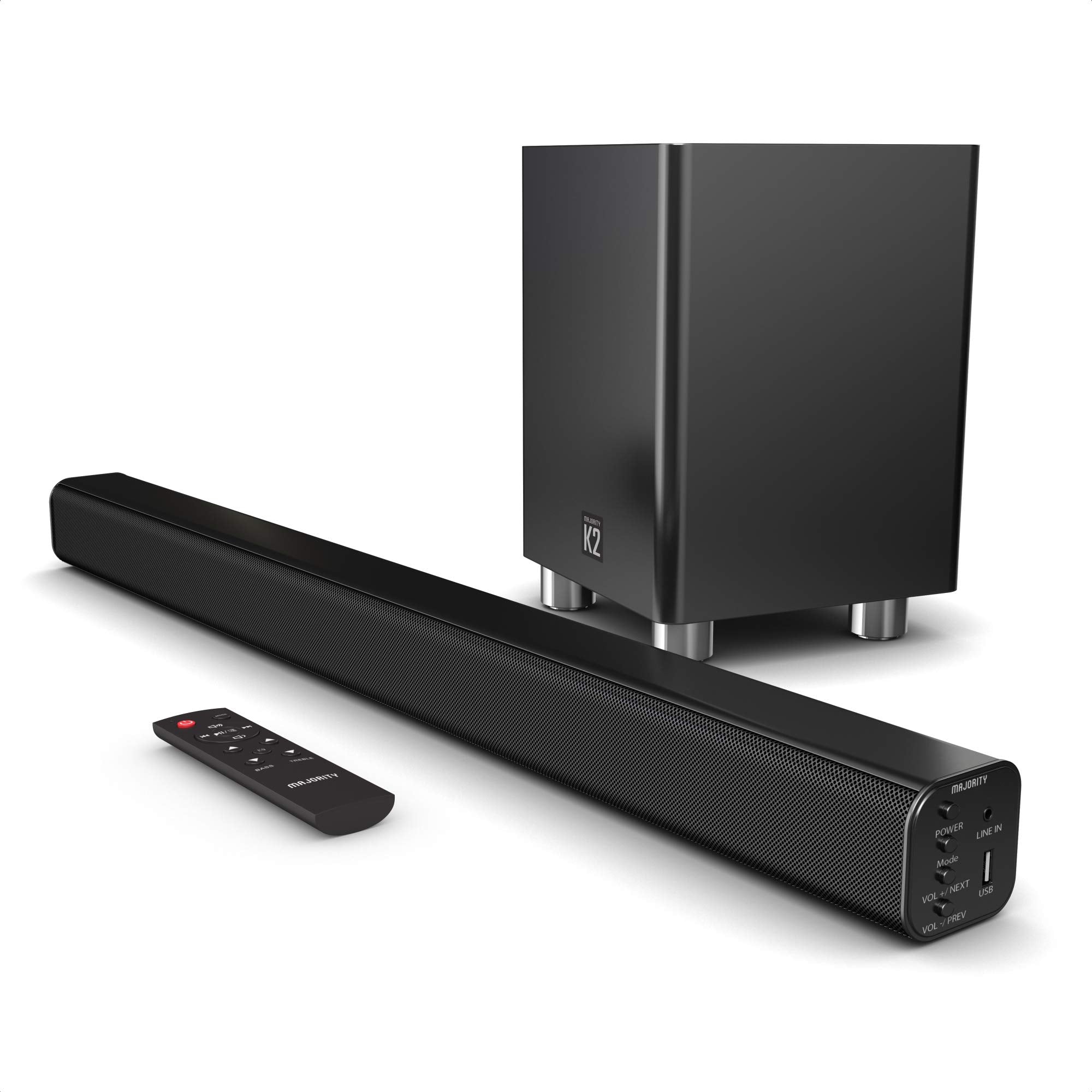 Majority K2 Sound Bar With Subwoofer | 150W Powerful Stereo 2.1 Channel Sound Bar For Tv | Home Theatre 3D Surround Sound I Hdmi