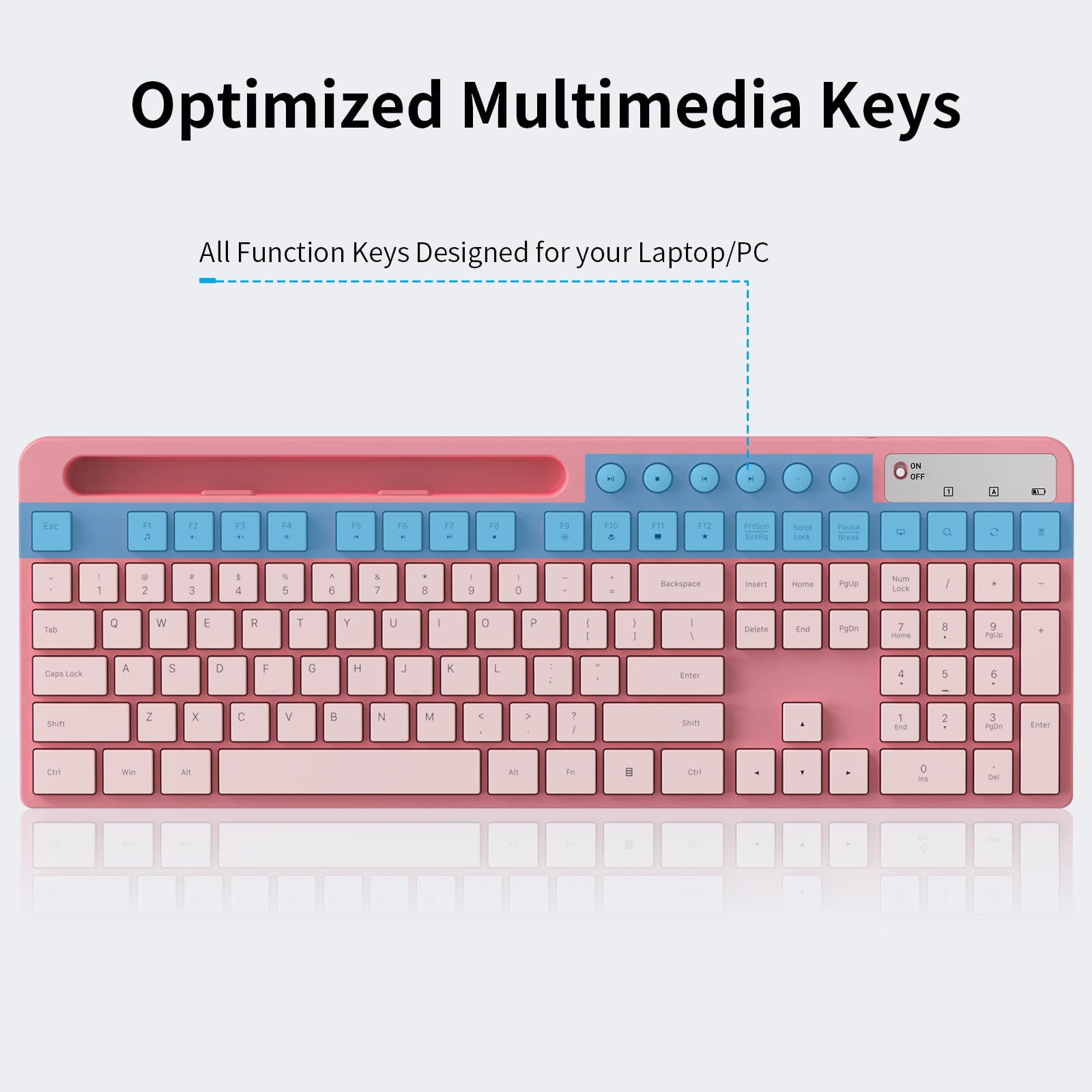 Wireless Keyboard And Mouse Combo, Marvo 2.4G Ergonomic Wireless Computer Keyboard With Phone Tablet Holder, Silent Mouse With 6 Button, Compatible With Macbook, Windows (Sakura Pink)