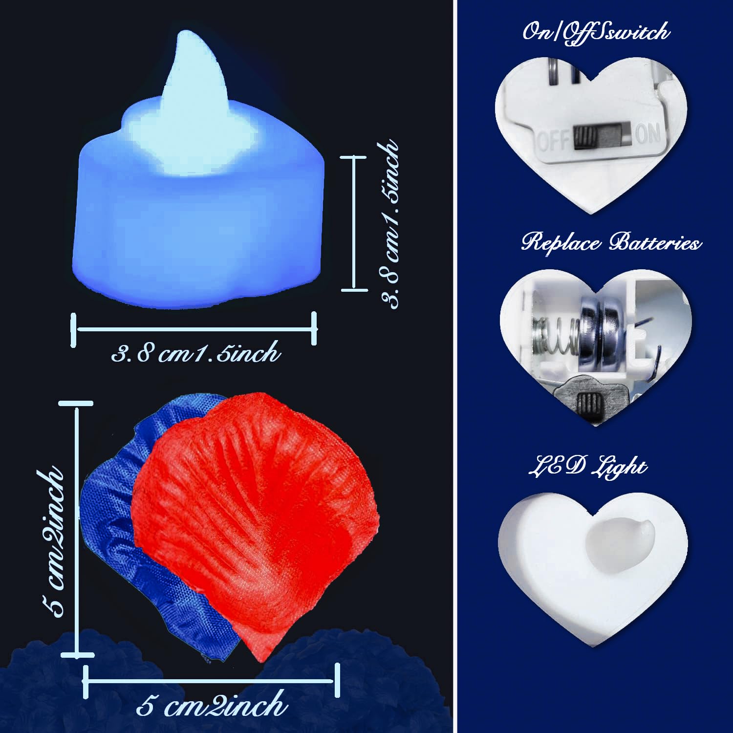 Pyrrhiax 2000Pcs Silk Rose Petals With 24 Led Tea Lights Candles, Romantic Night Decoration Set, Romantic Valentine, Wedding Ann