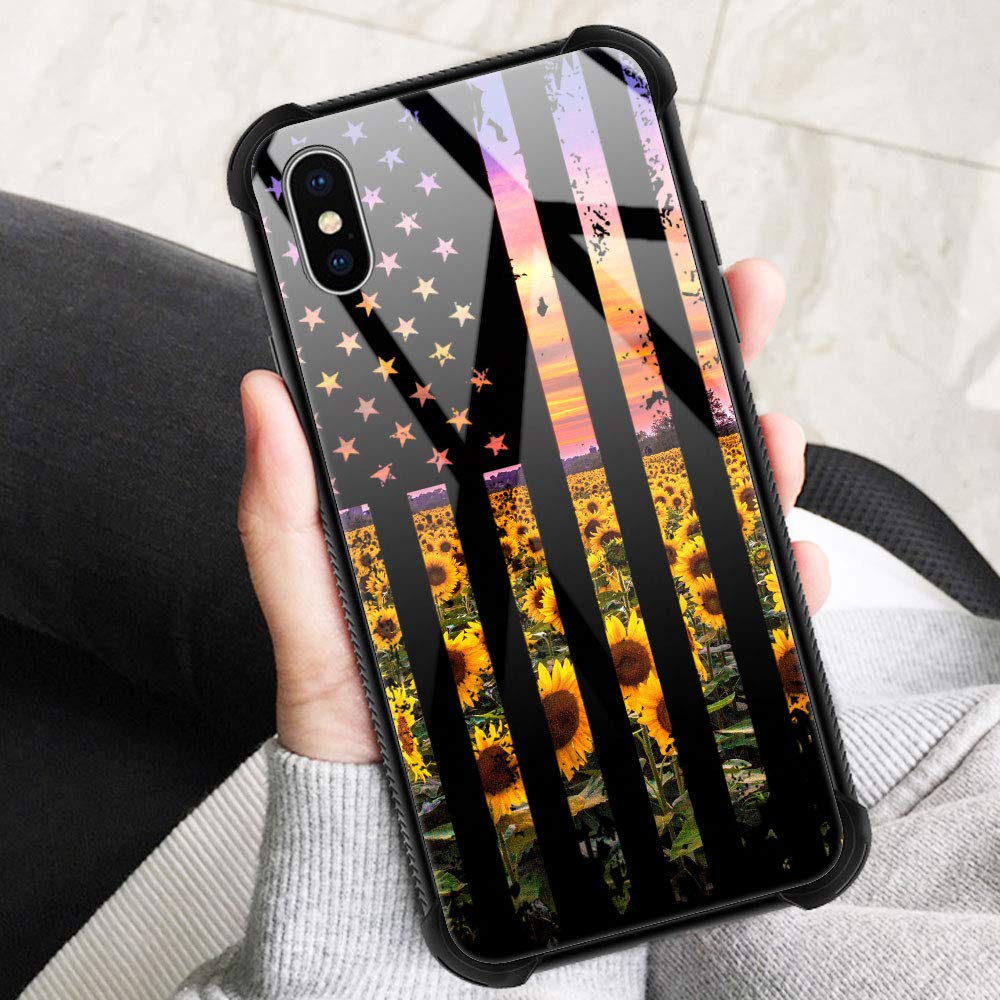 ZHEGAILIAN Phone Case for iPhone XR KZ-02 Flag Sunflowers Organic Glass TPU 6.1 inch