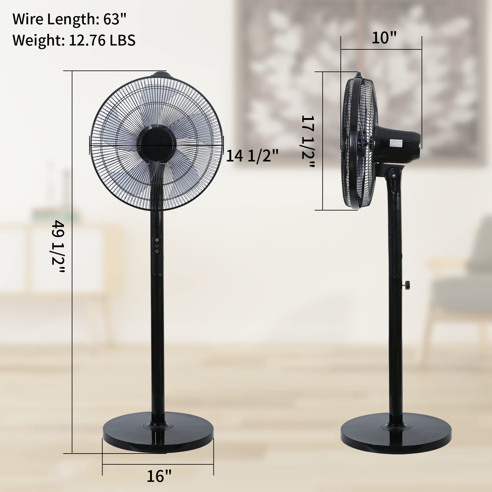 Simple Deluxe 16 Inches Stand Fan With Pedestal Base, Height Adjustable Pedestal Fan With Remote Control, Free Standing Fan With