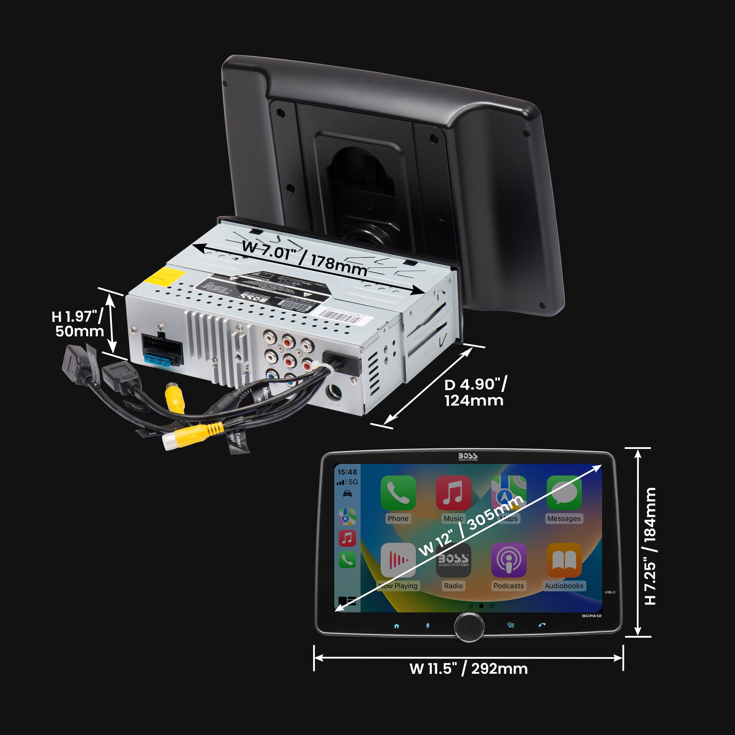 Boss Audio Systems Bcpa12 Single Din Car Stereo - Apple Carplay, Android Auto, 12 Inch Touchscreen, Bluetooth, No Dvd Cd Player,