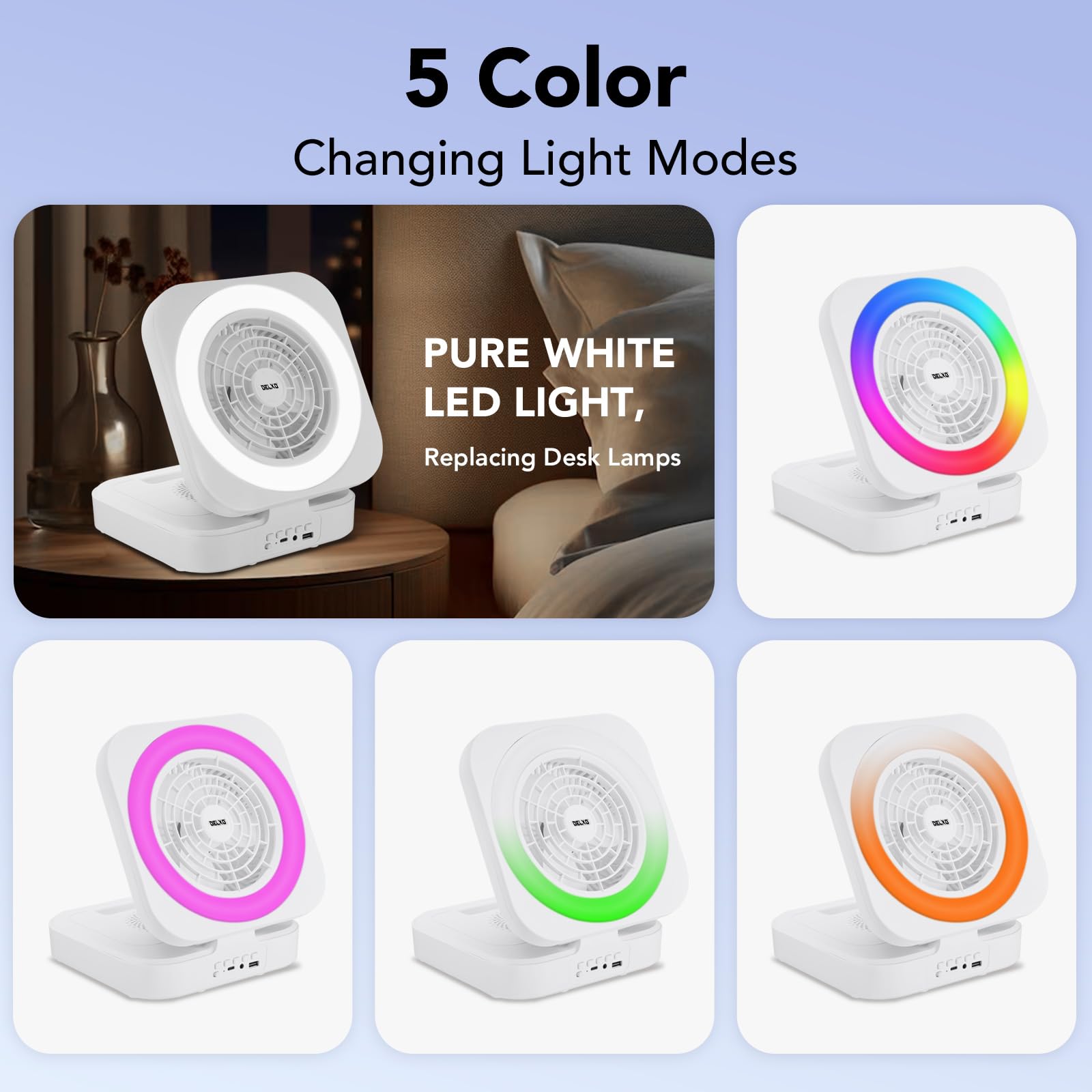 Delxo Bluetooth Speaker With Fan Rechargeable Outdoor, Wireless Bluetooth Speakers With Led Desk Night Light For Indoor Office,