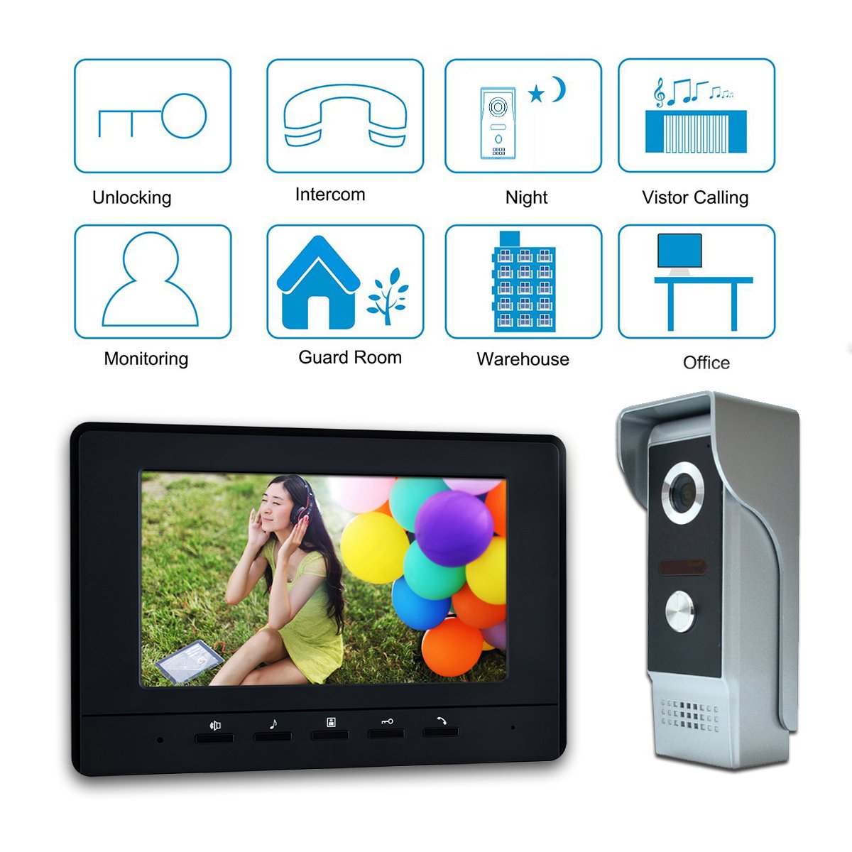 Amocam Wired Video Intercom System, 7 Inches Video Doorbell Door Phone System, Hd Camera Kits Support Unlock, Monitoring, Dual Way Intercom For Villa Home Office Apartment