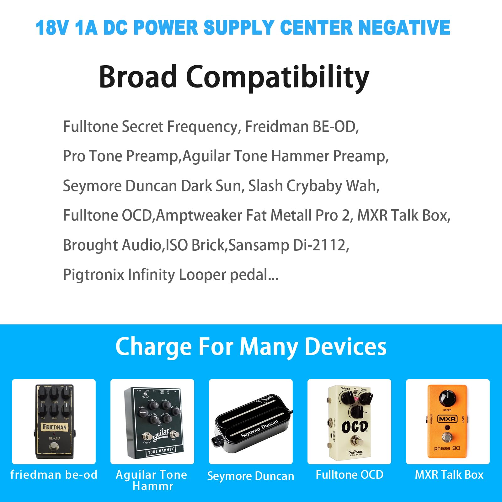 Tkdy 18V 1A Power Supply 100V -240V Ac To Dc 18Volt 0.1~1A Fit For Guitar Effects Pedals Ac Adapter Us Wall Charger Center Negat