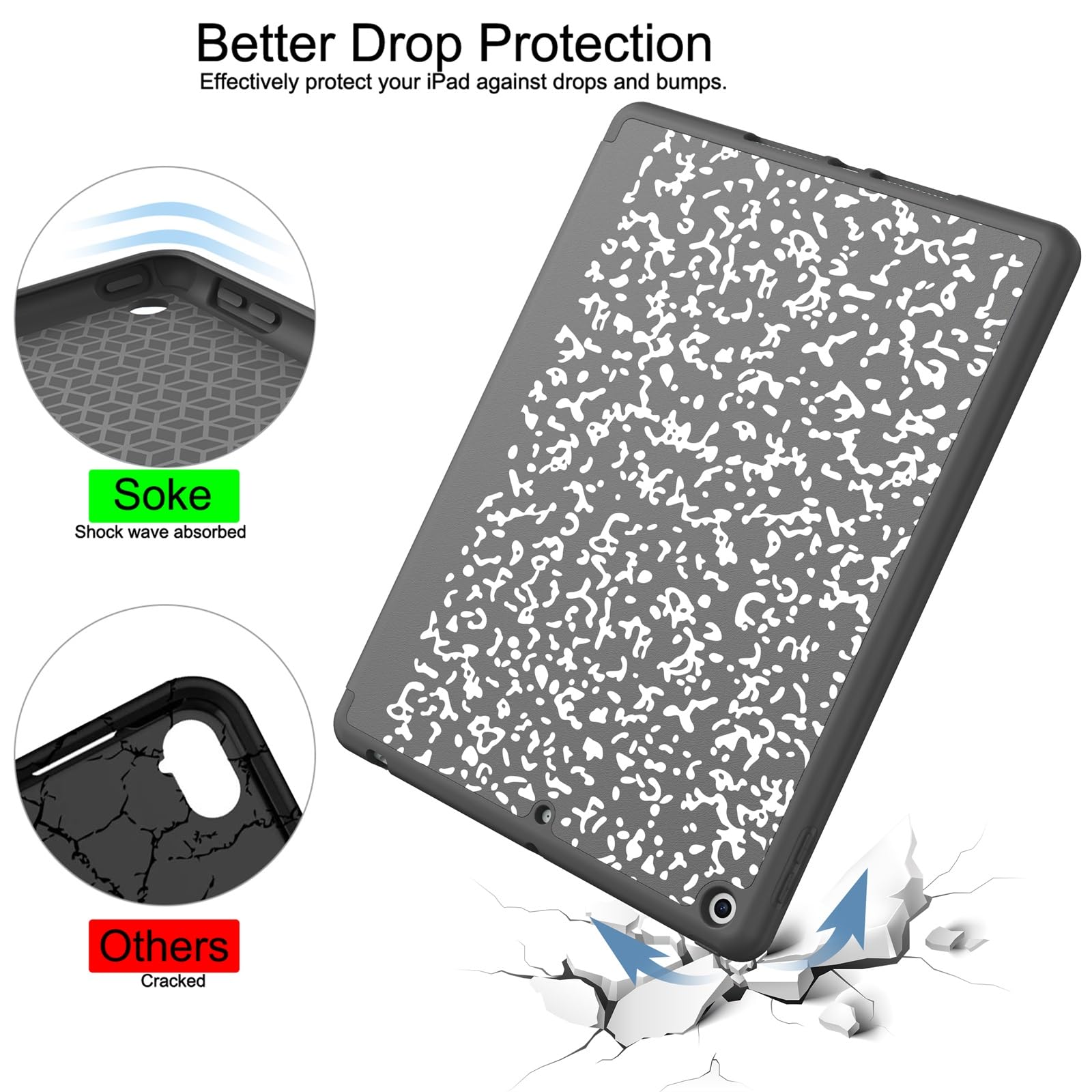 Soke Case For Ipad 9Th Generation 2021/8Th Gen 2020/7Th Gen 2019 With Pencil Holder   Premium Shockproof Case With Soft Tpu Back Cover & Auto Sleep/Wake For Ipad 10.2 Inch, Book Gray