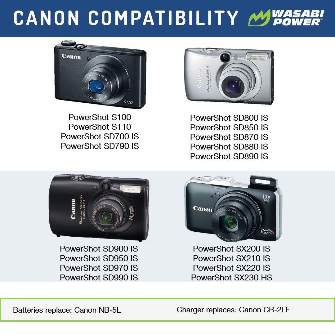 Wasabi Power Battery (2 Pack) And Charger For Canon Nb 5L And Canon Powershot S100, S110, Sd700 Is, Sd790 Is, Sd800 Is, Sd850 Is