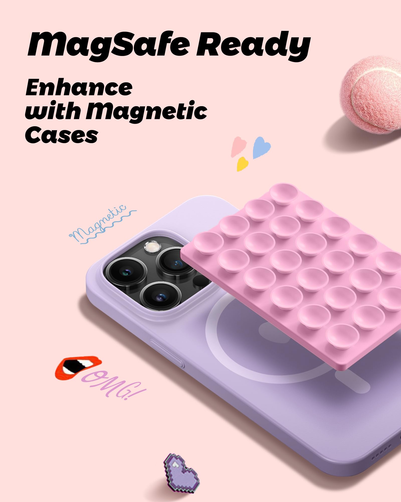 Amband Airplane Travel Essentials Phone Holder, Anti-Slip Magnetic Suction Cup Phone Mount For Iphone Fits Magsafe Attachment, I