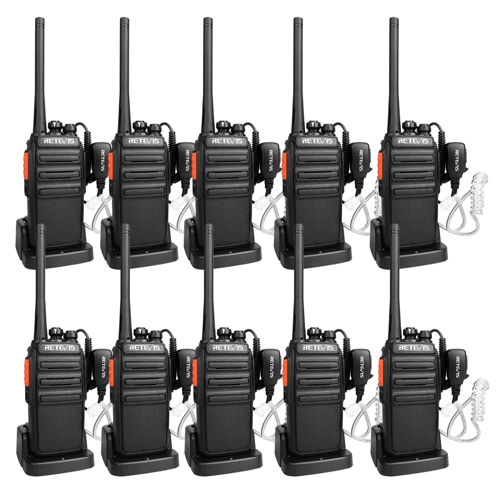 Retevis H 777S Walkie Talkies For Adults, 2 Way Radio Long Range, Walkie Talkies With Earpiece And Mic Set,Usb Charging Base,Rugged Walkie Talkie Rechargeable For School Security Church (10 Pack)