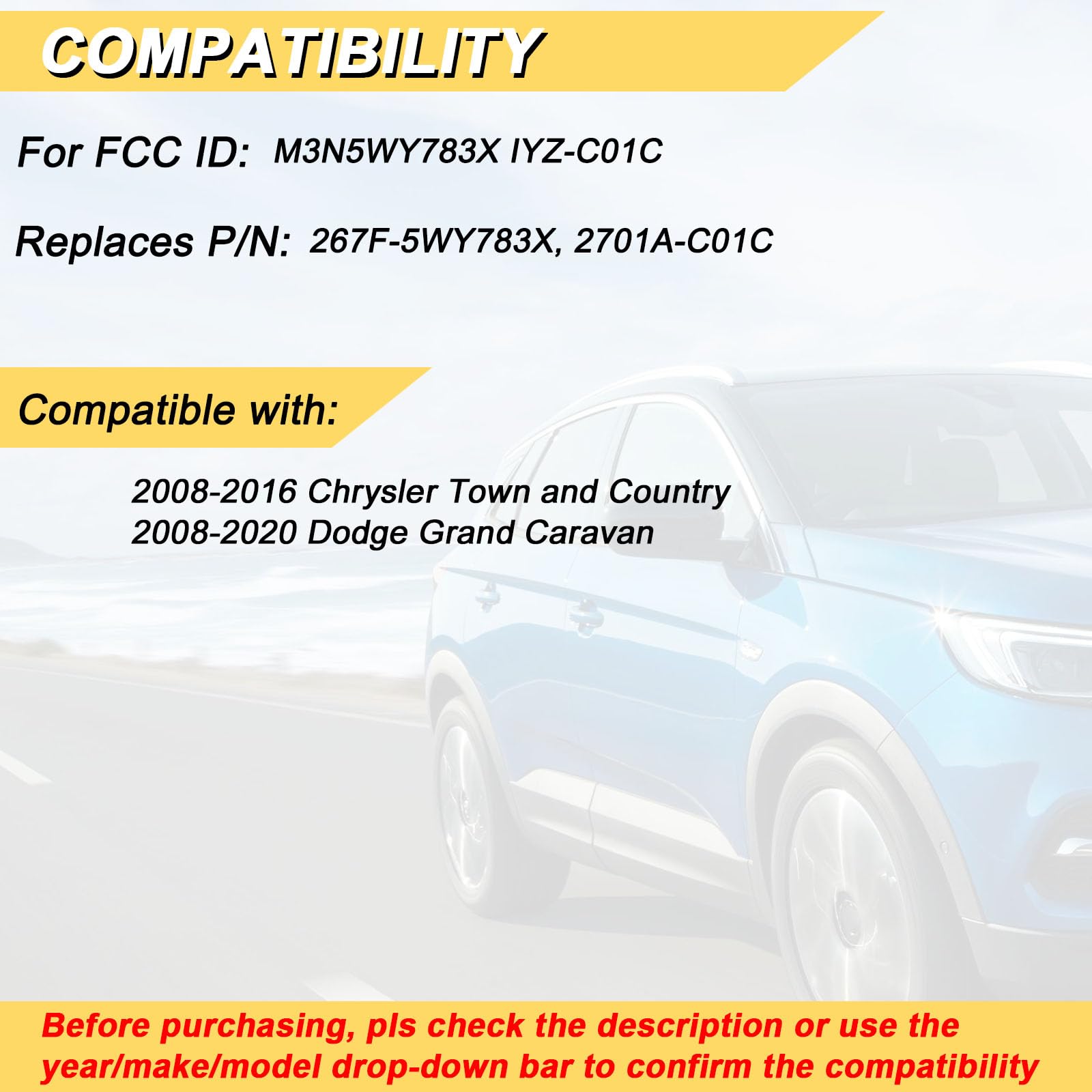 Vurkcy Key Fob Replacement For 2008-2020 Dodge Grand Caravan/ 2008-2016 Chrysler Town And Country Car Keyless Entry Remote Contr