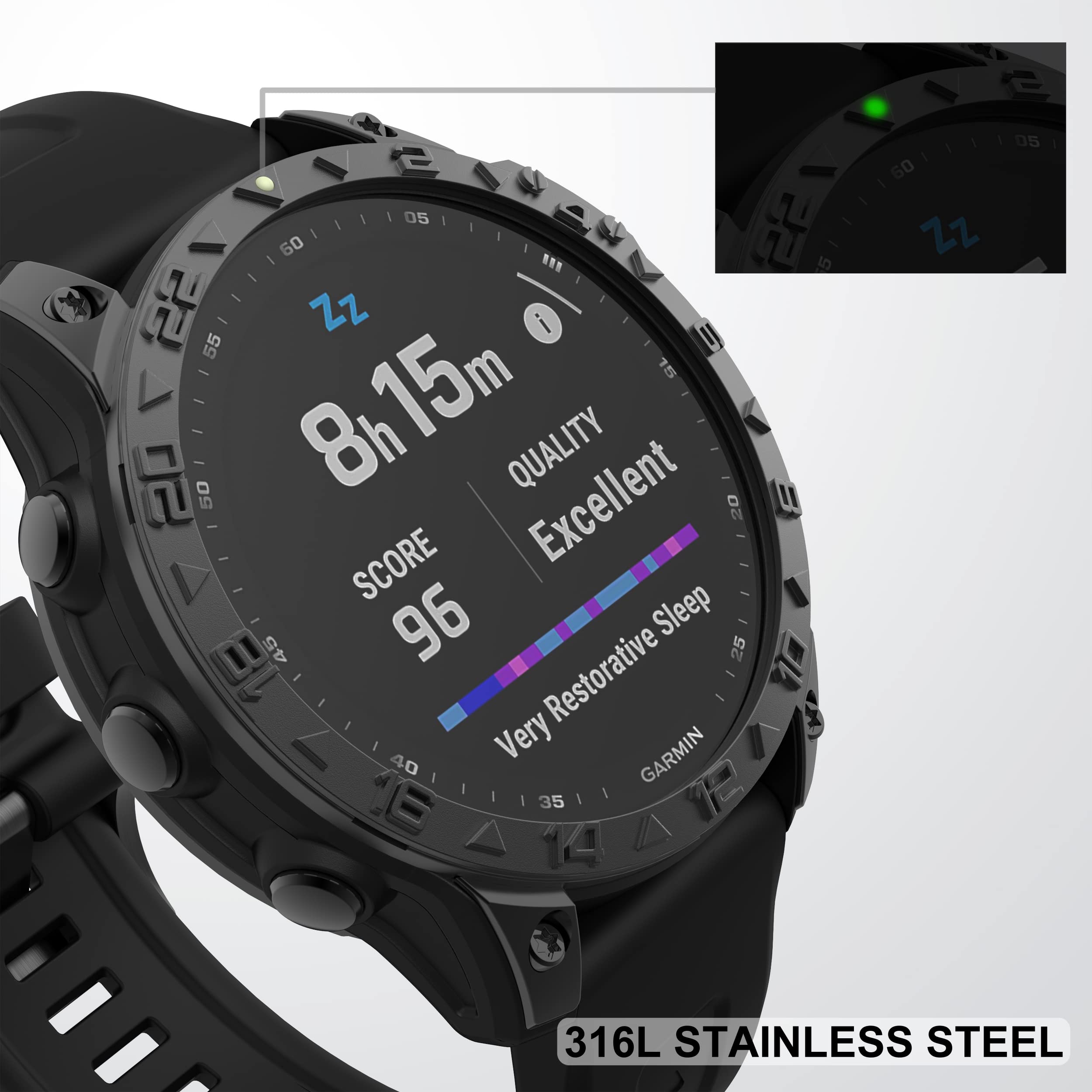 Baihuiam Bezel Ring Compatiable With Garmin Fenix 7X, Stainless Steel Bezel Ring Adhesive Cover Anti Scratch & Collision Protect