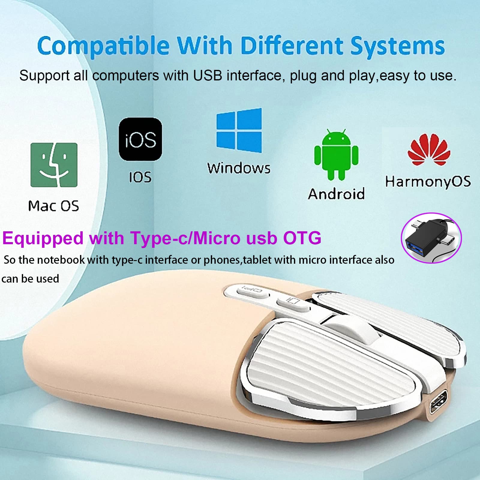 Jieruideng 2.4G Wireless Rechargeable Mouse With Usb Receiver,One Click Return To Desk,Mute Button,Power Saving, 2400Dpi Optical