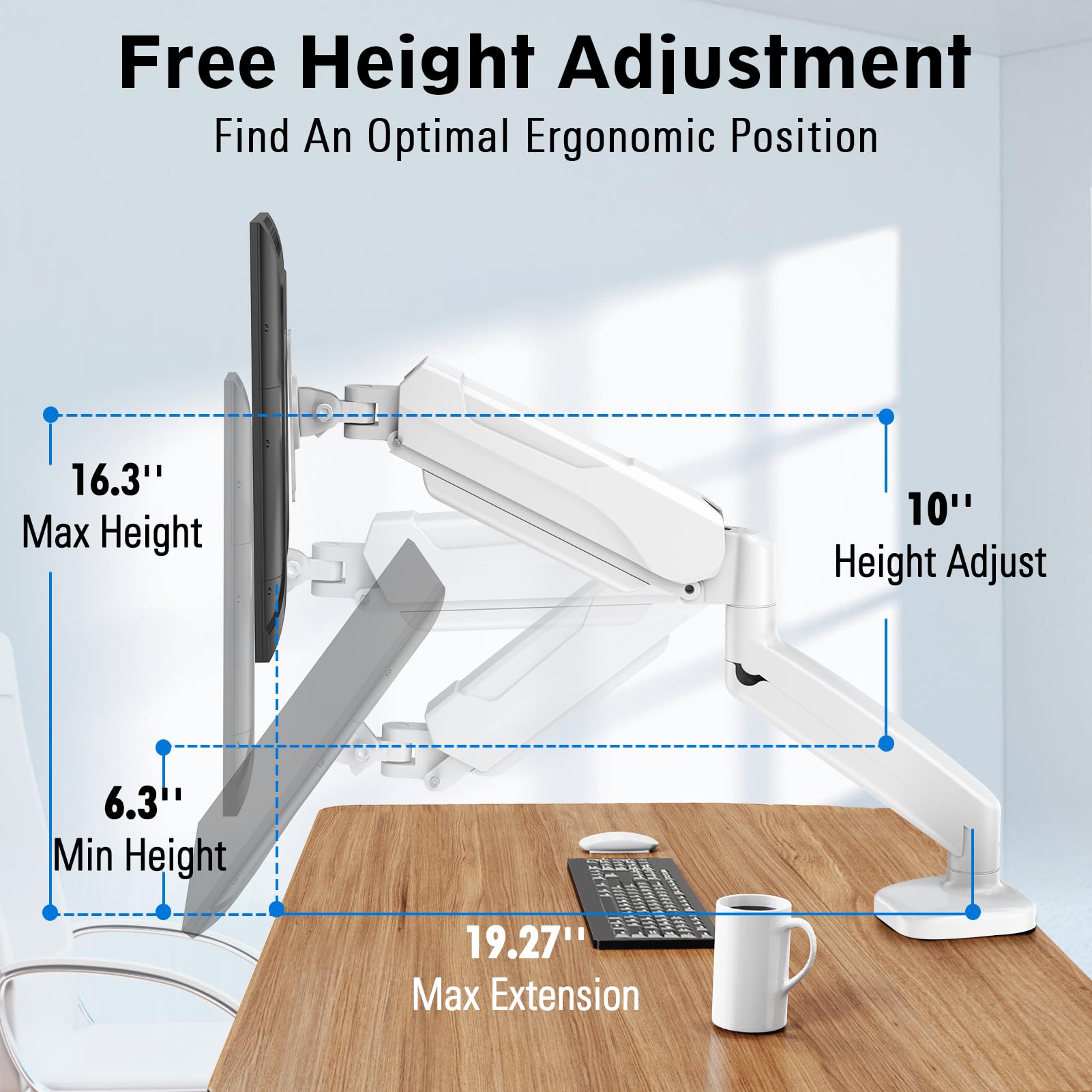 Mountup Single Monitor Desk Mount, Adjustable Gas Spring Monitor Arm, Support Max 32 Inch, 4.4 17.6Lbs Screen, Computer Monitor