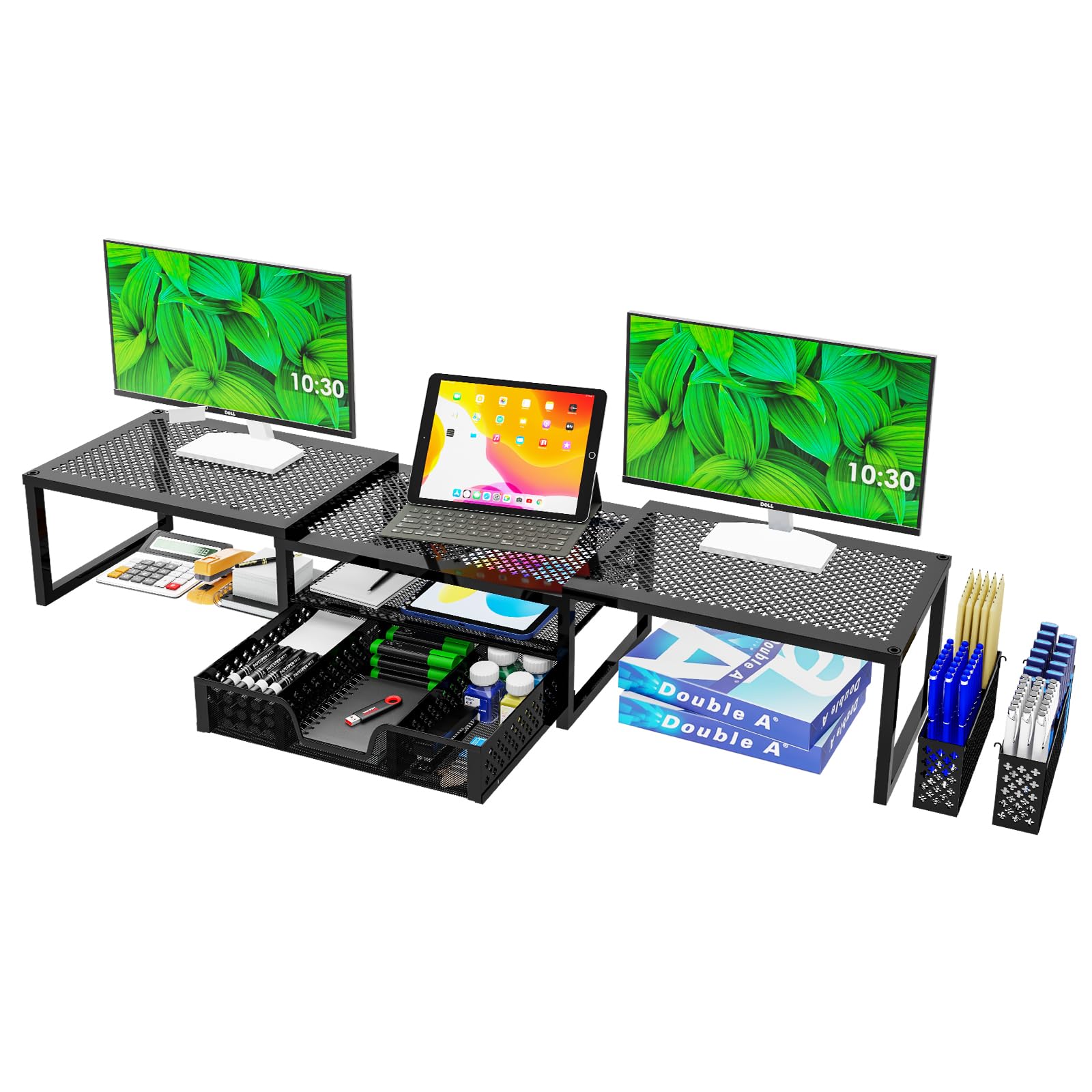Simple Trending Monitor Stand Riser, Adjustable Angle Computer Desk Organizer With Drawer Storage And Pen Holder , Black