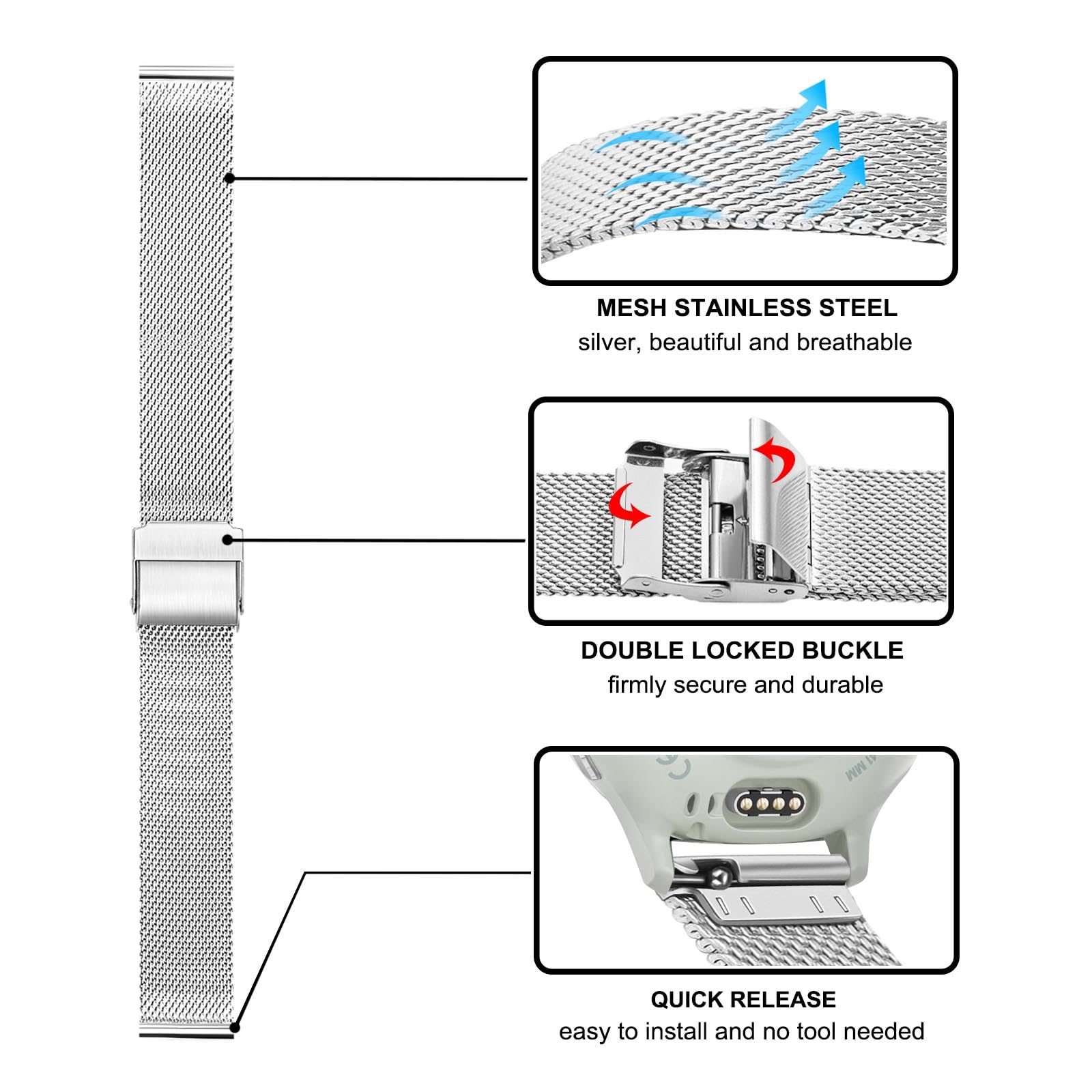 Trumirr Women Band For Venu 3S (41Mm) Smart Watch, Mesh Stainless Steel Watchband Silver Strap For Garmin Venu 3S / Venu 2S / Vi