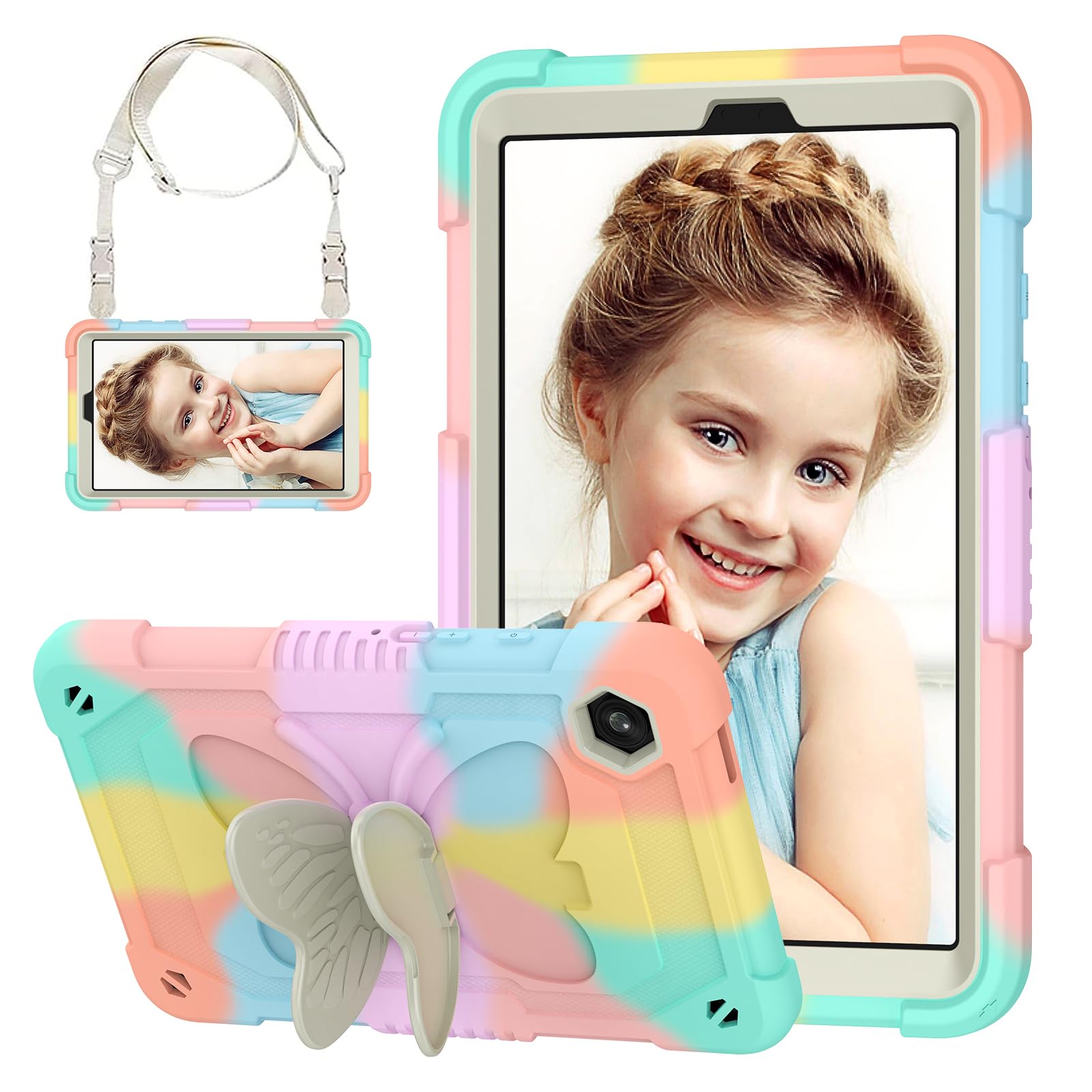 Hogenl Cover For Samsung Galaxy Tab A9 8.7 Inch Case For Kids Girl, Galaxy Tab A9 2023 Released With Butterfly Stand Shoulder St