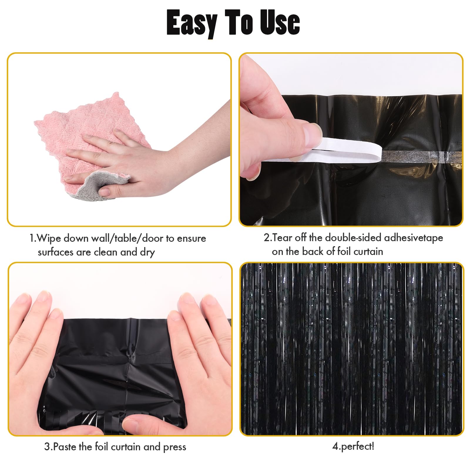 Canrevel 2 Pack 3.3X8.2 Feet Black Foil Fringe Backdrop Curtains, Tinsel Streamers Birthday Party Decorations, Fringe Backdrop F