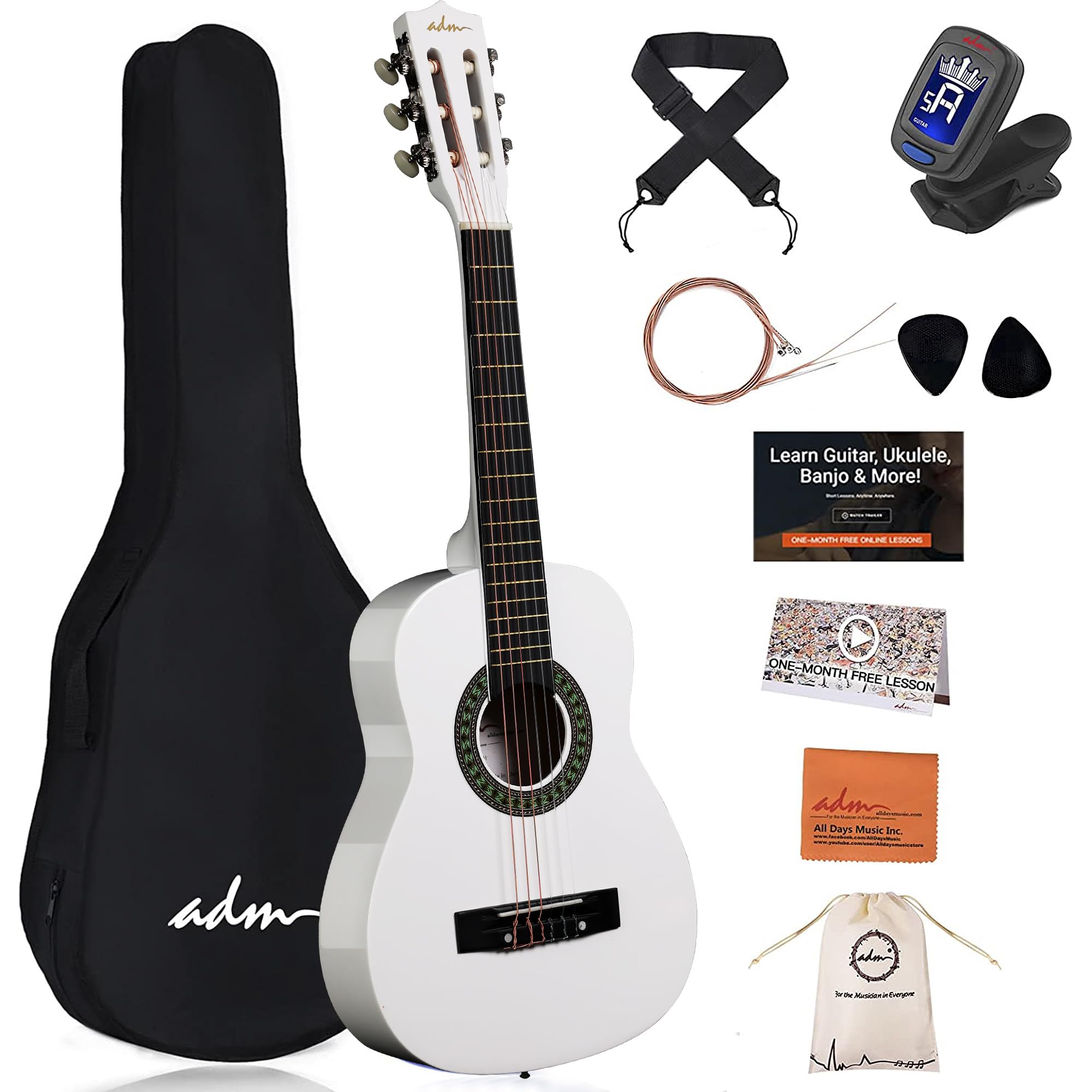 Adm Beginner Acoustic Classical Guitar Nylon Strings Wooden Guitar Bundle Kit For Kid Boy Girl Student Youth Guitarra Online Les