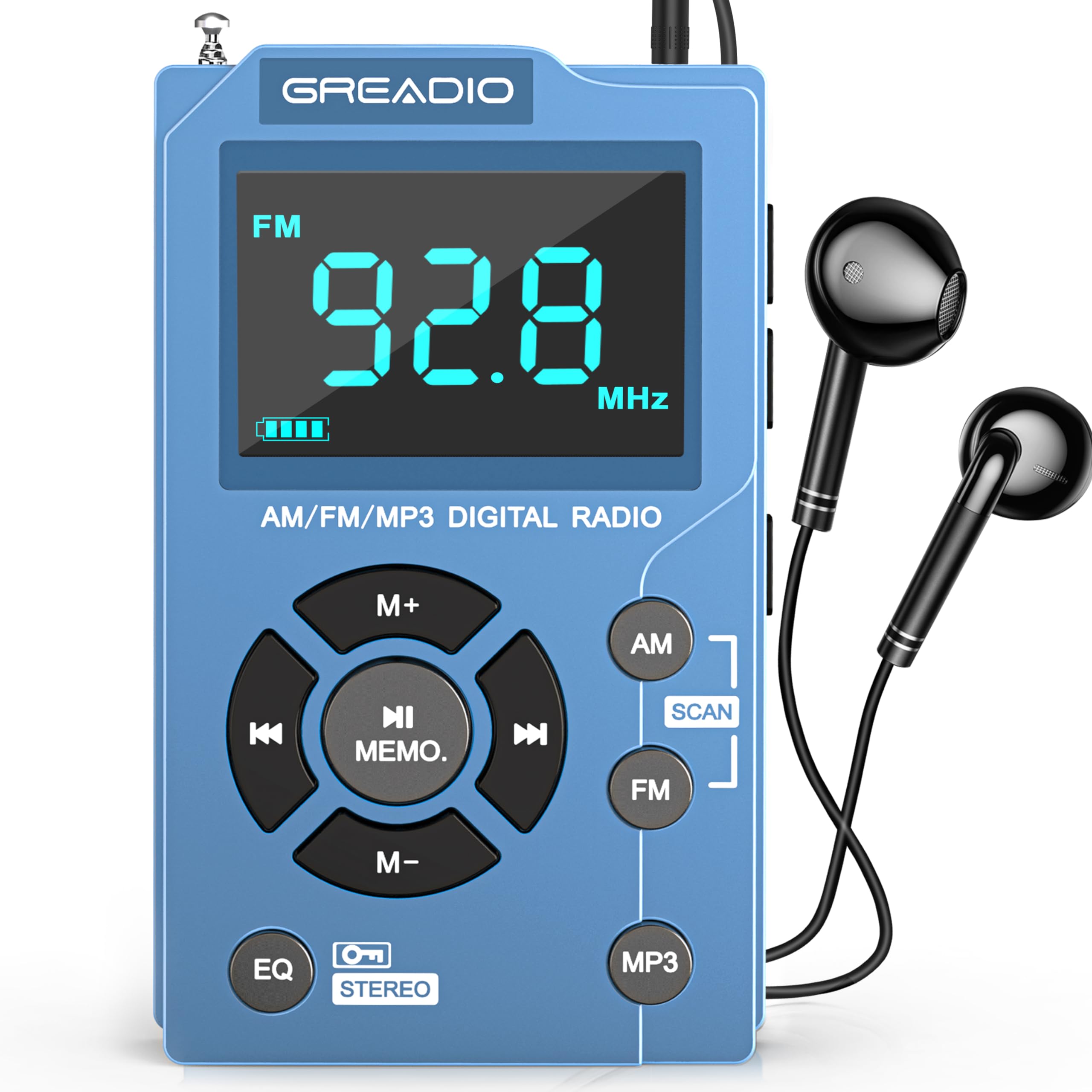 Greadio Radios Portable Am Fm With Mp3 Player,Best Reception Pocket Radio, Large Lcd Screen And Easy To Use, 6 Eq Stereo,Earphone Jack Walkman Radio,For Jogging,Walking,Camping Am Fm Radio