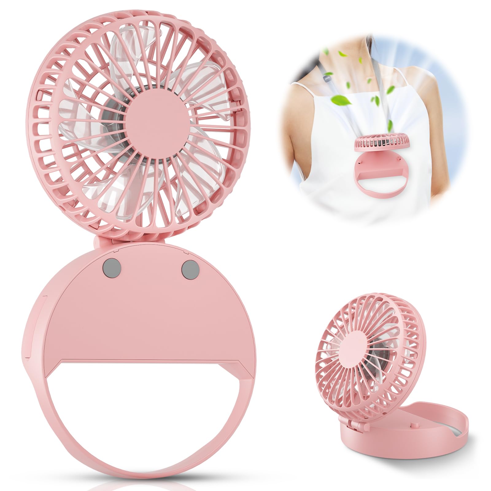 Handfan Handheld Rechargeable Fan Portable, Hands Free Neck Fan, Battery Operated Hand Fan [3 10 Working Hours] With 180 Foldabl