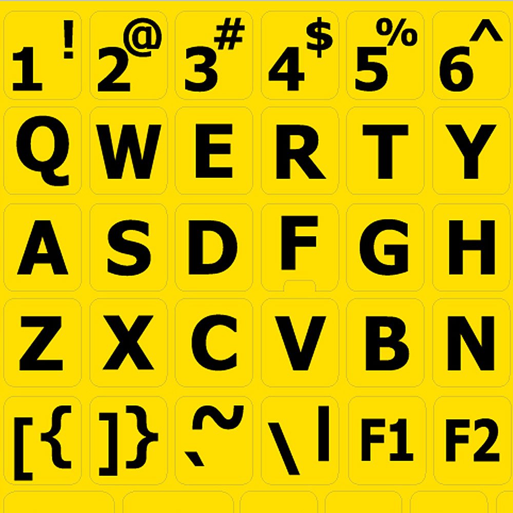English Us Large Lettering Keyboard Sticker (Upper Case) Yellow Background For Desktop, Laptop And Notebook (Manufactured 4Keybo
