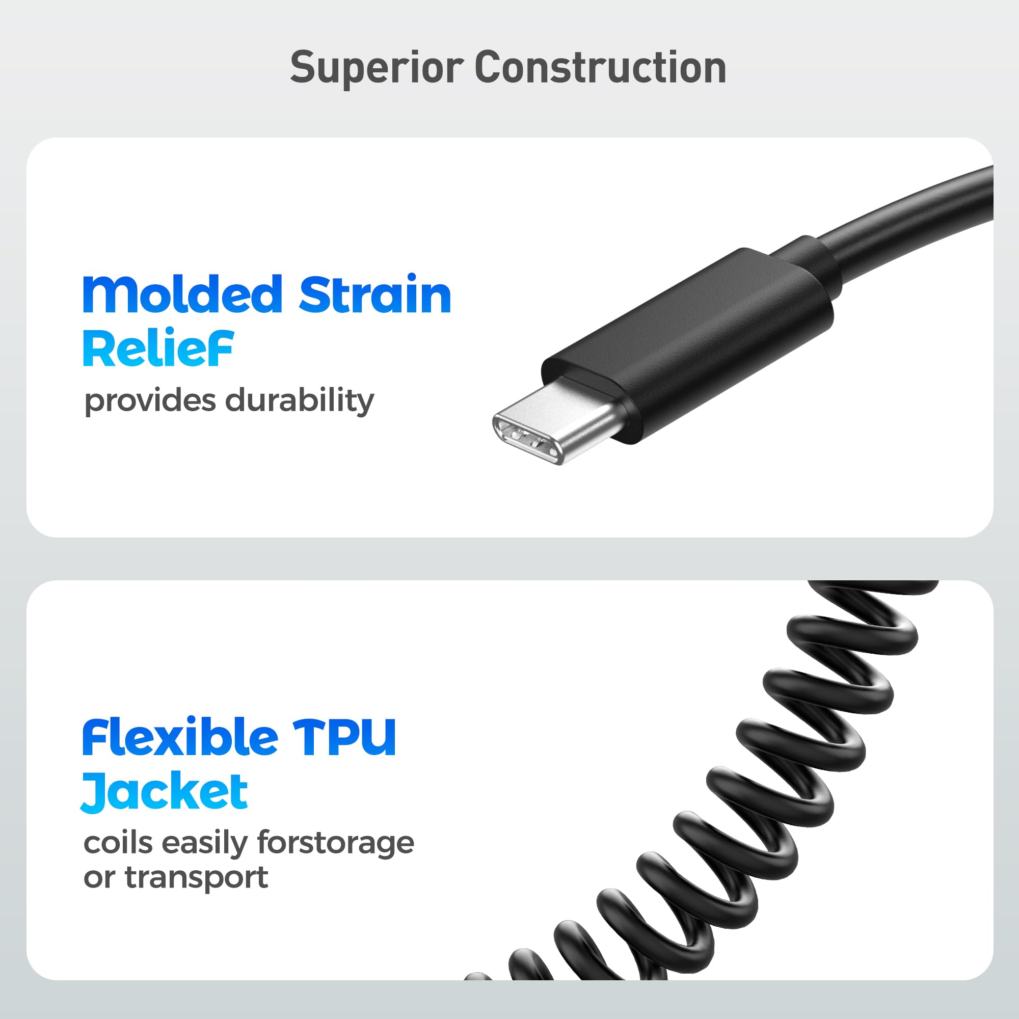 Cable Matters USB to USB C Coiled Cable with 3A/15W Fast Charging 1 4ft, Support Apple CarPlay, Android Auto, Coiled USB A to USB C Cable, for iPhone 16/15 Pro Max Plus, Galaxy S23, iPad