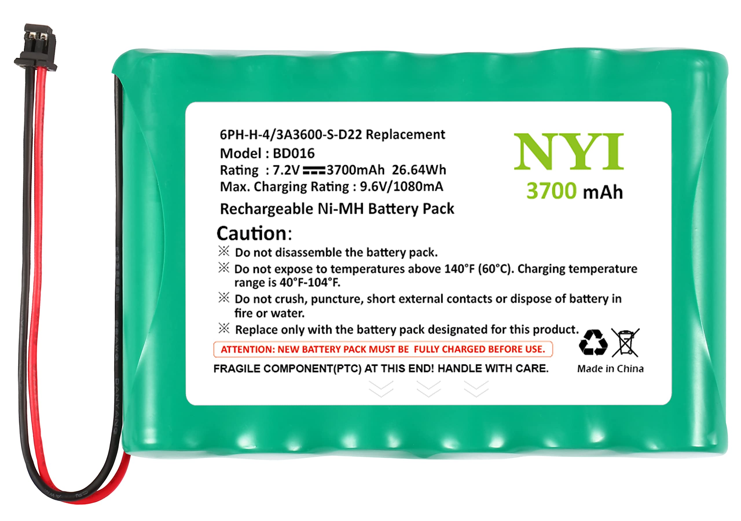 Nyi Upgraded 3700Mah Battery Compatible With Dsc Impassa 9057 2 Way Wireless Security System Alarm Panel, 6Ph H 4/3A3600 S D22 R