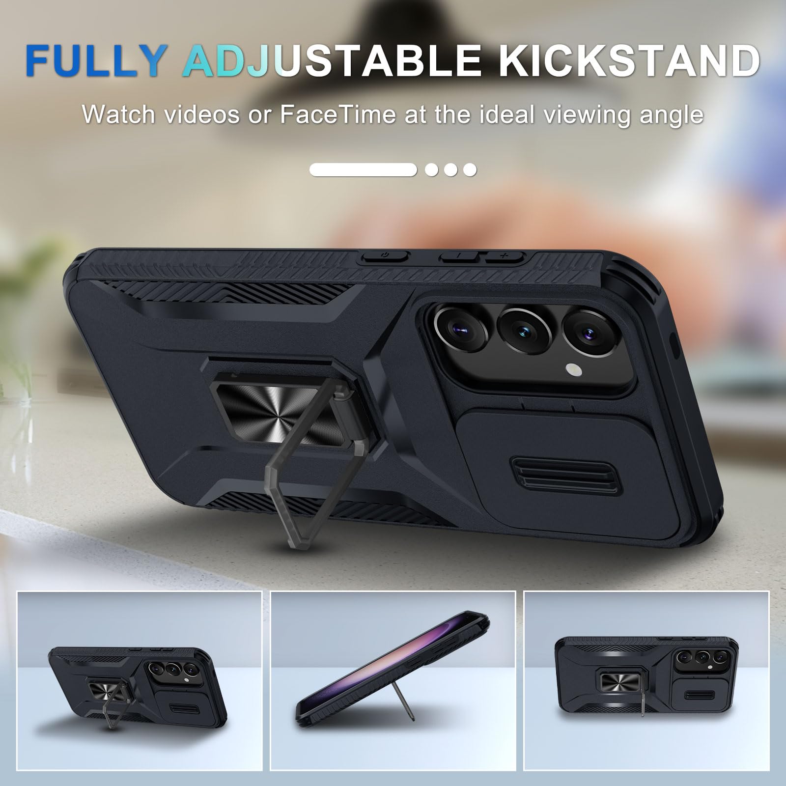 Casejeen For Samsung Galaxy S24+ Plus Case With Tempered Glass Screen Protector And Camera Lens Cover,Rotated Ring Stable Kickst