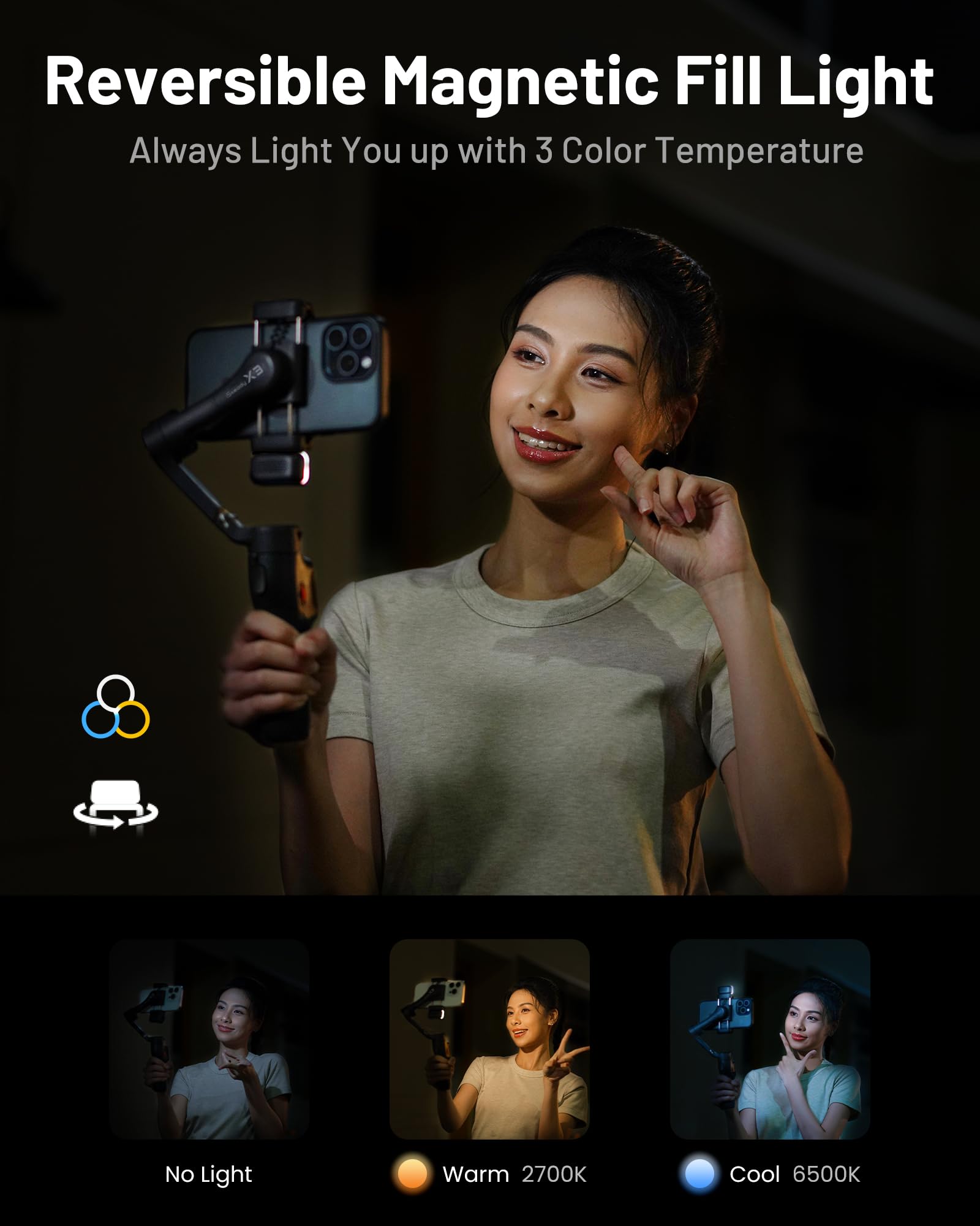 Hohem Isteady X3 Gimbal Stabilizer For Iphone, Phone Stabilizer For Video Recording With Object Tracking, 3-Axis Foldable Phone