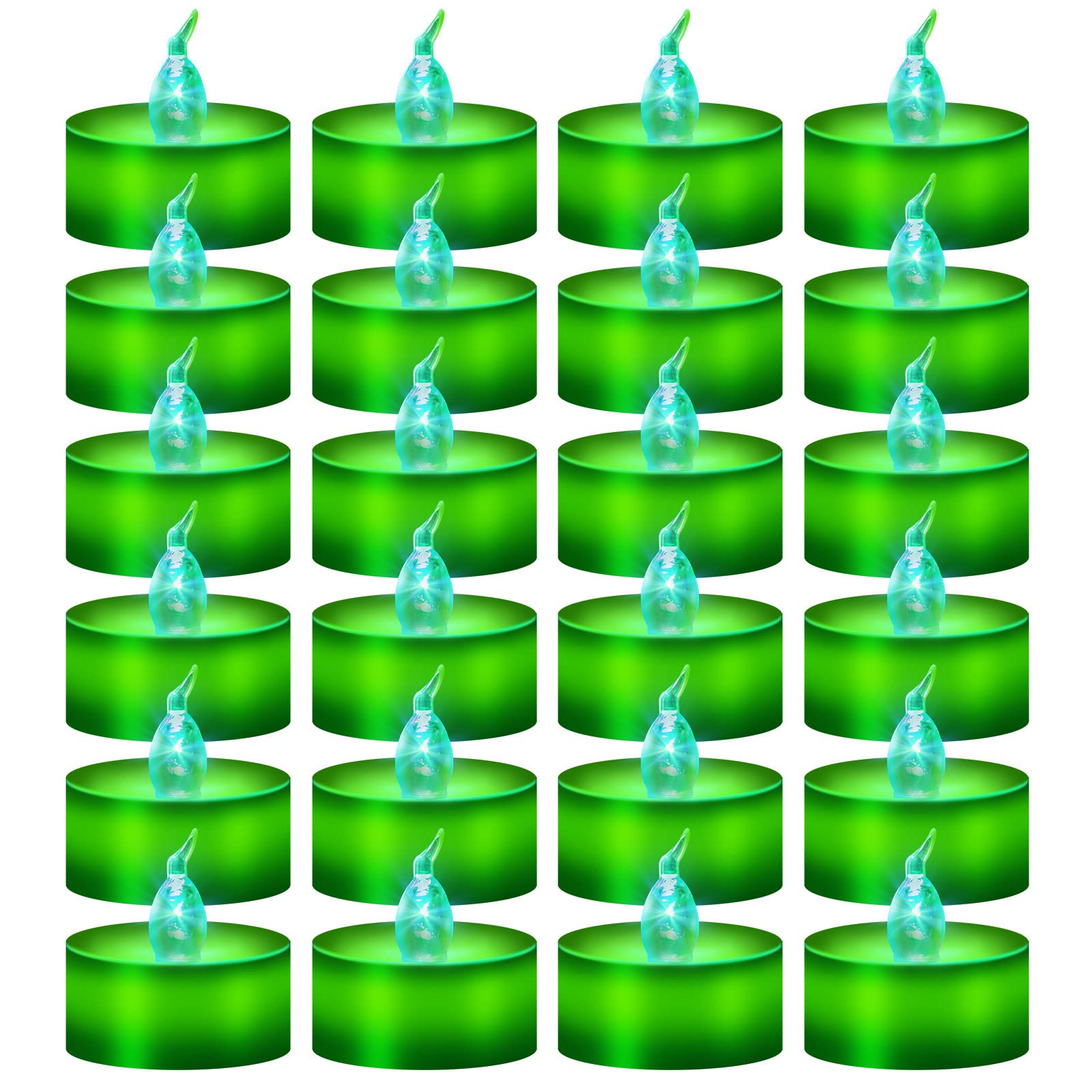 Windshell 24 Pack Green Flickering Flame Tea Lights (Green LED Light Source), Battery Operated Flameless Tealight Candles for Ha