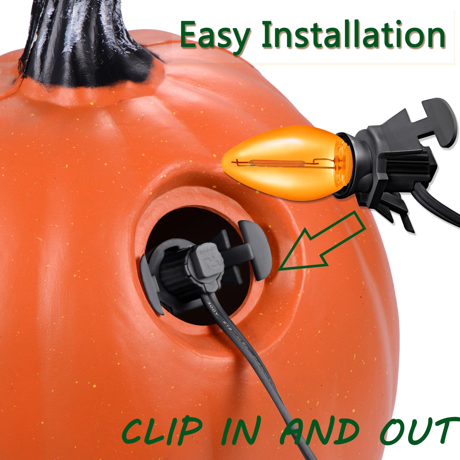 Accessory Cord With Light Bulbs,Pumpkin Clip In Light Cord,Candelabra E12 Socket Ul Listed Lamp Cord With On/Off Switch For Chri