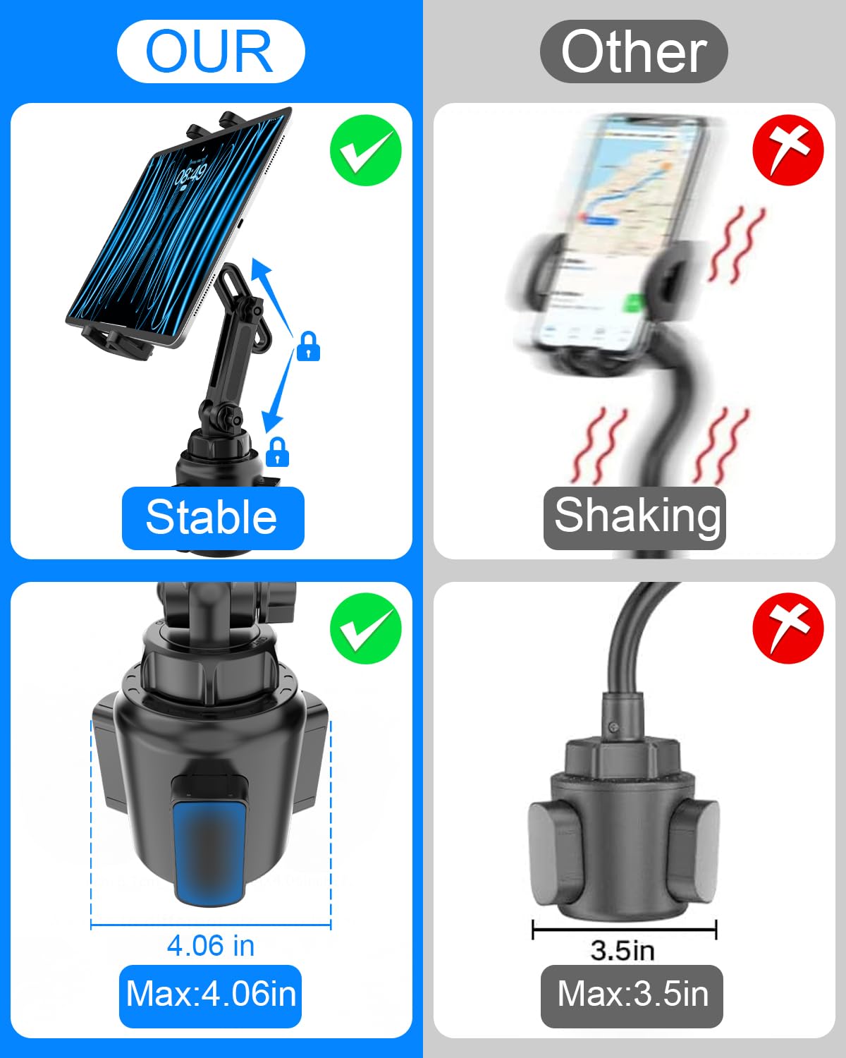 Kolasels Cup Holder Tablet Mount For Car, 360� Adjustable Ipad Cup Holder Mount, Cup Holder Tablet Holder For Truck, Compatible With Ipad Pro Air Mini, Galaxy Tabs, 4.7 12.9' Tablet & Phone