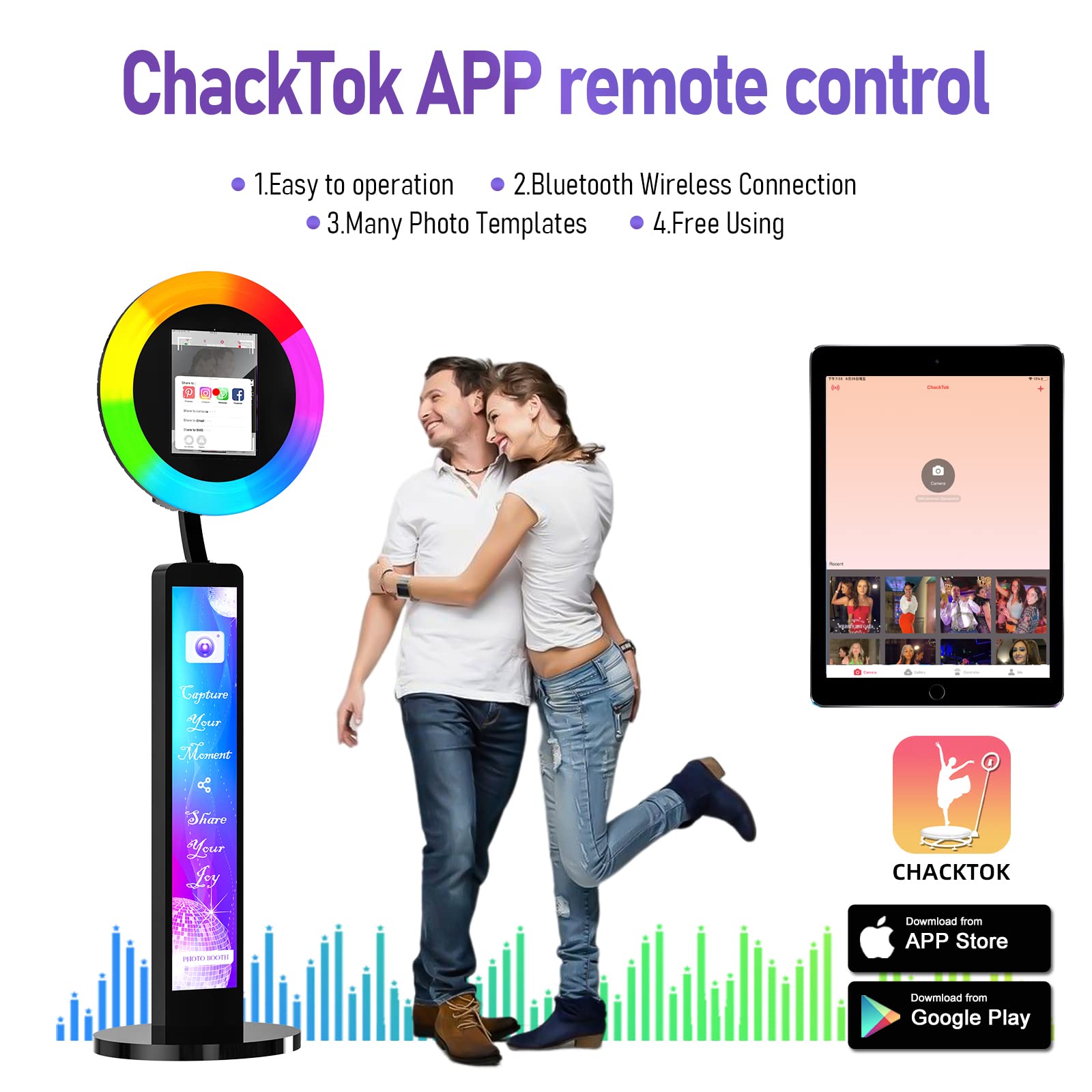 Harzhi Portable Photo Booth Compatible With Any Ipad, For Ipad Photo Booth Shell Stand Stand Software App Control Ring Light, Fl