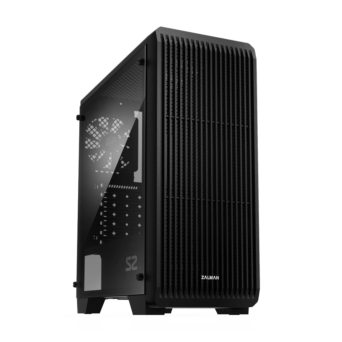 Zalman - S2 - ATX Mid-Tower PC Case - Full Acrylic Side Panel - Mesh Front Panel - 3x Case Fan 120mm Pre-Installed, Black