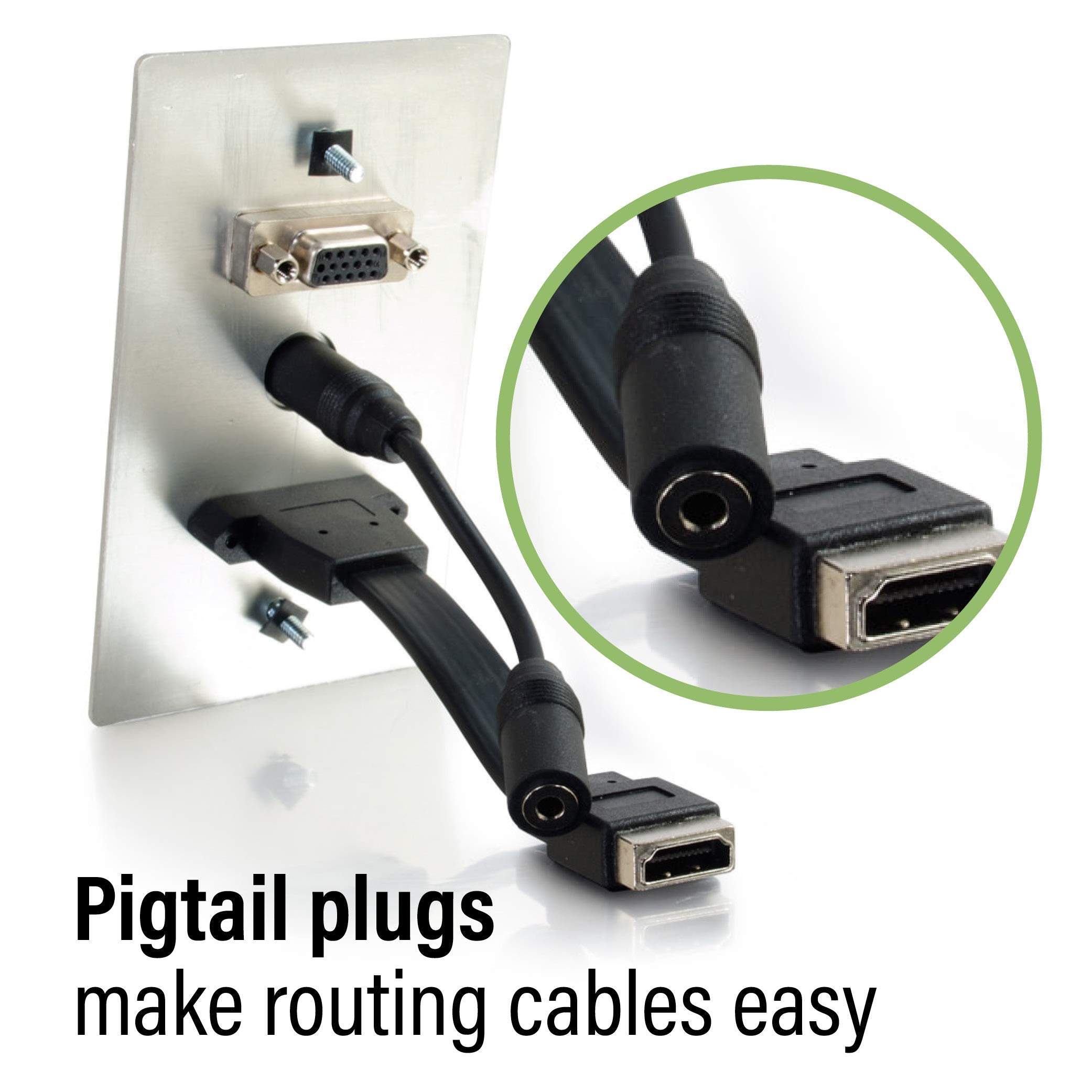C2G Wall Pass Through For Hdmi, Vga, & 3.5Mm Aux Cables   Single Gang Wall Plate Includes Flexible Hdmi & Aux Pigtail   Brushed