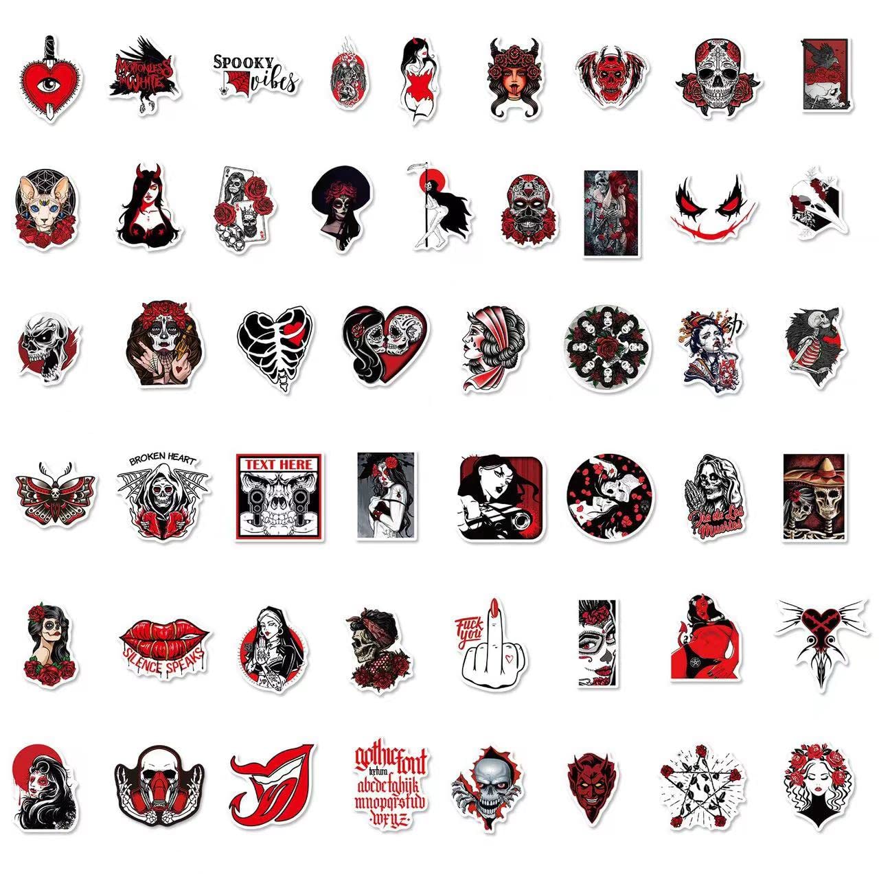 Taeekiy 50 Pcs Cool Goth Horror Stickers Decals. Horror Skull Stickers For Adults Girls Teens Mens.Vinyl Gothic Halloween Sticke