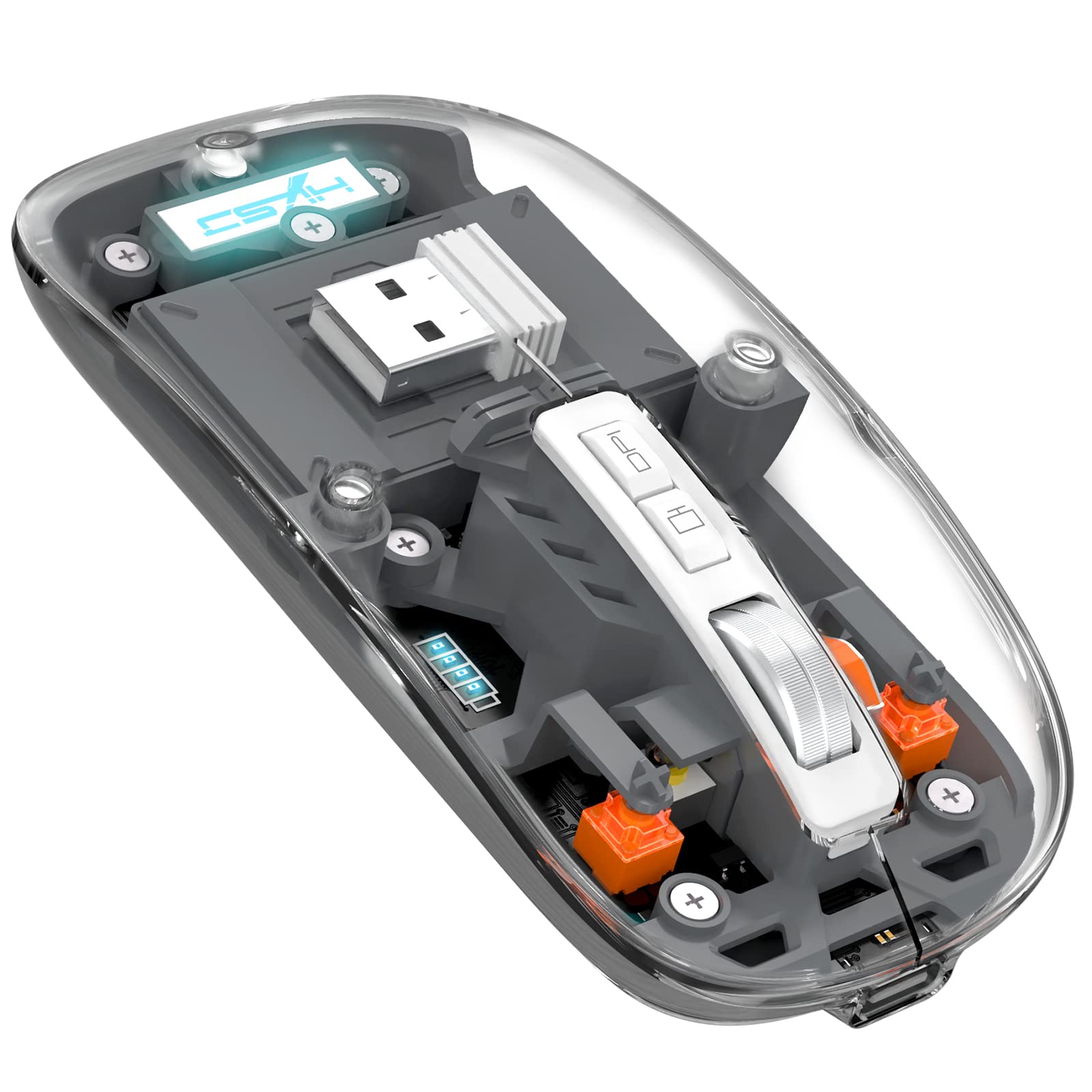 A.Jazz Wireless Bluetooth5.1&2.4G Mini Lightweight Mouse,Transparent Clear Cool,Rechargeable Silent Computer Mice,Nano Usb C Rec