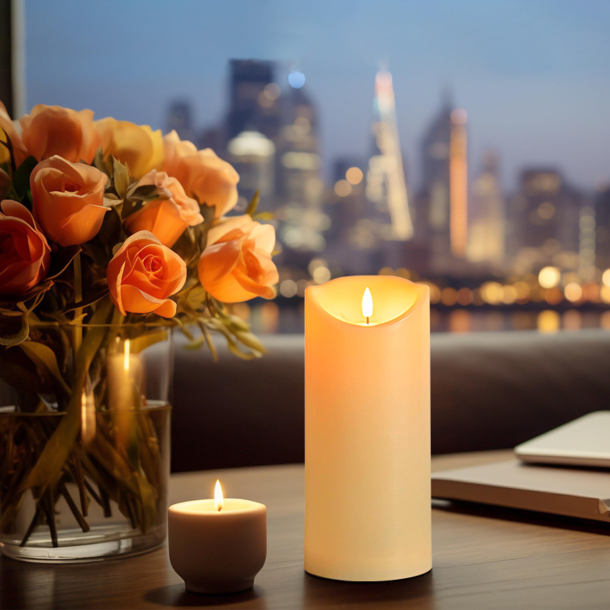 Mingfuxin Outdoor Flameless Candles With Remote   4  9    Large Waterproof Battery Operated Candles With Timer, Flickering Led P