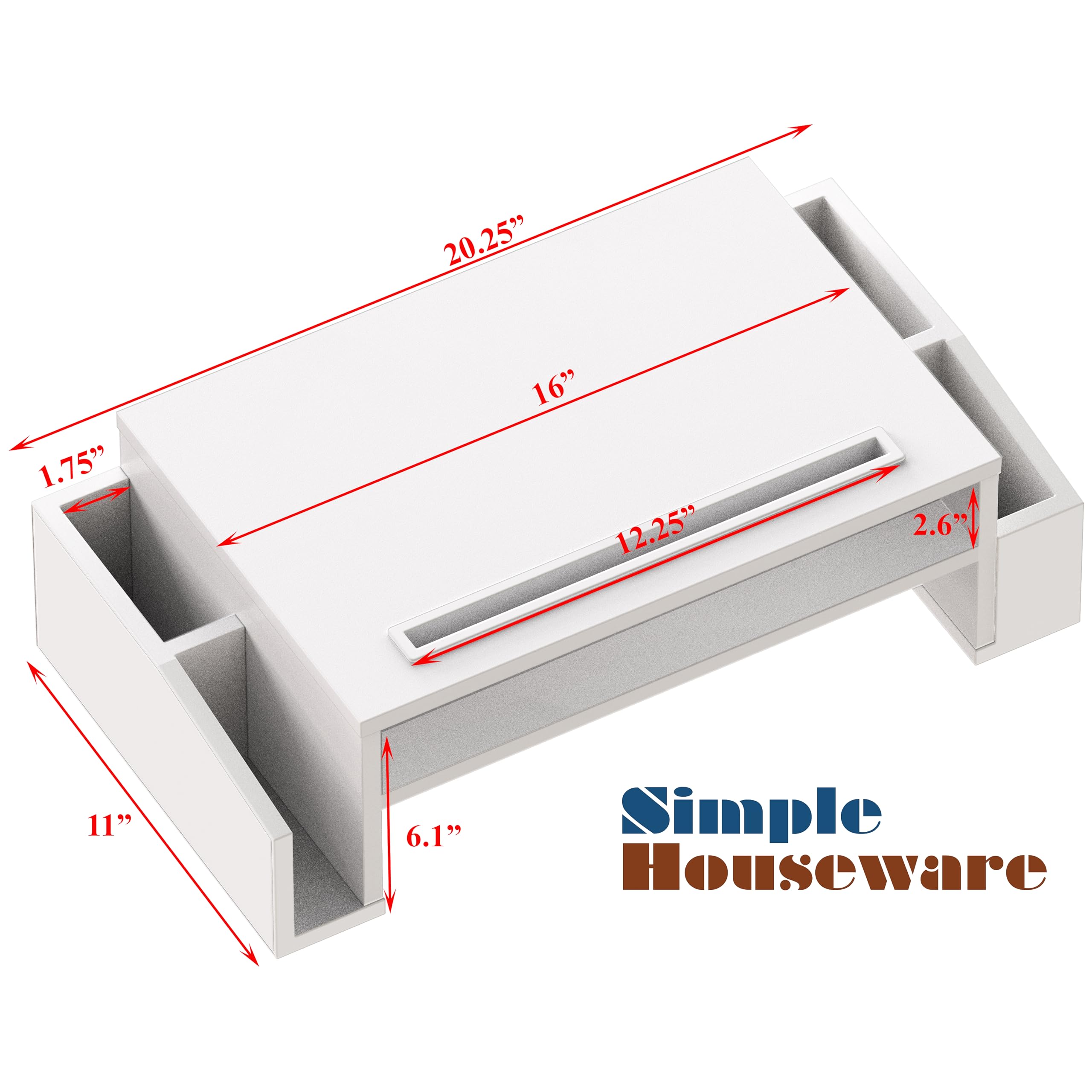Simple Houseware Desk Monitor Stand Riser with Adjustable Organizer Tray, White