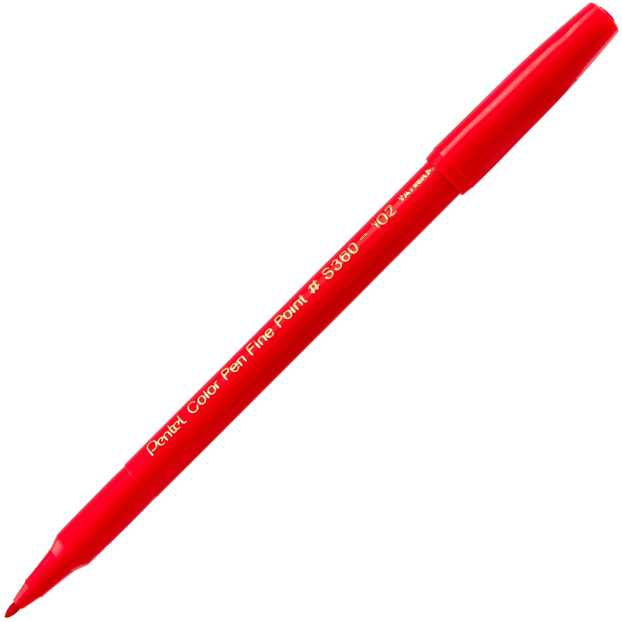 Pentel Arts Color Pen, Red, Box Of 12 (S360 102)