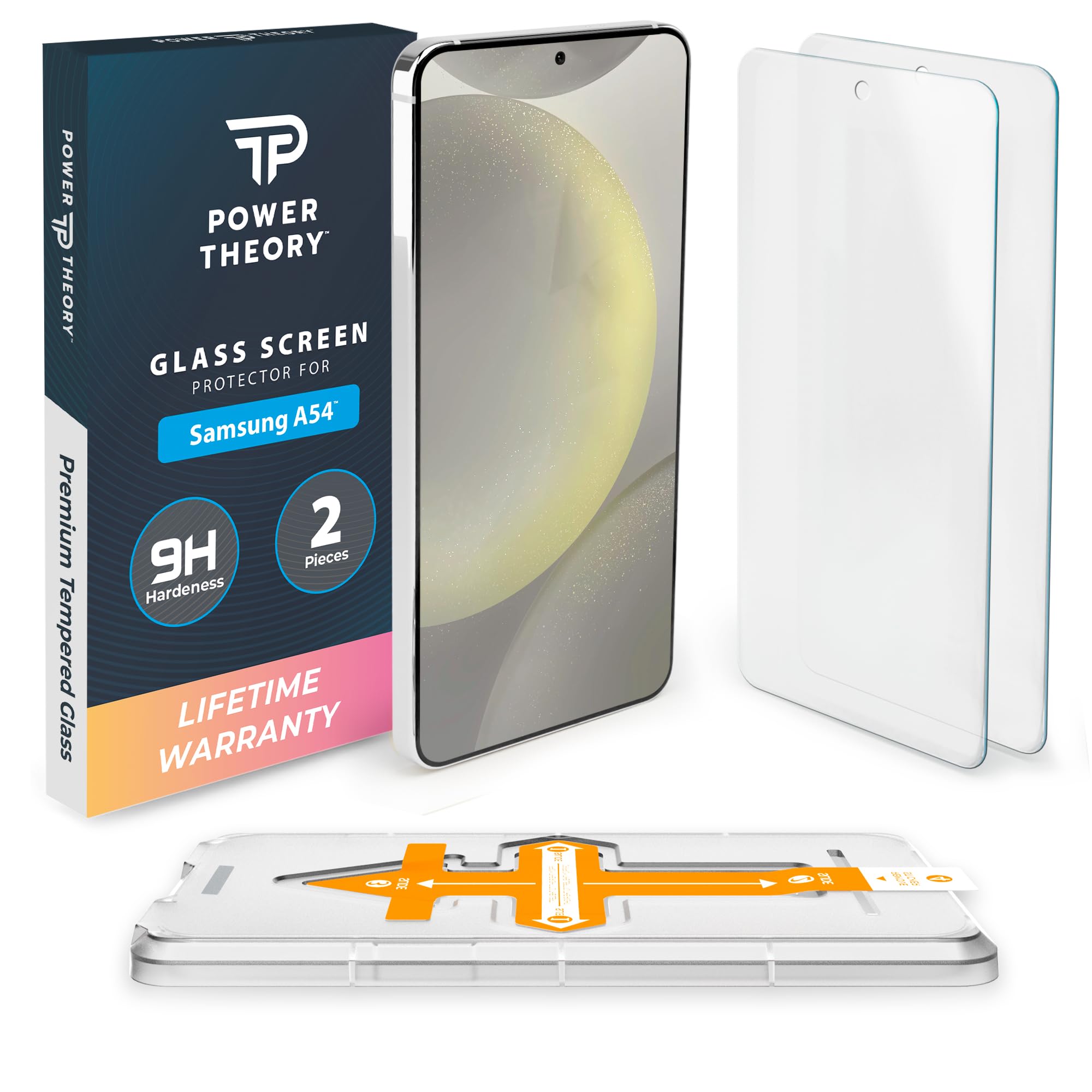 Power Theory Designed For Samsung Galaxy A54 Screen Protector Tempered Glass [9H Hardness], Easy Install Kit, 99% Hd Bubble Free