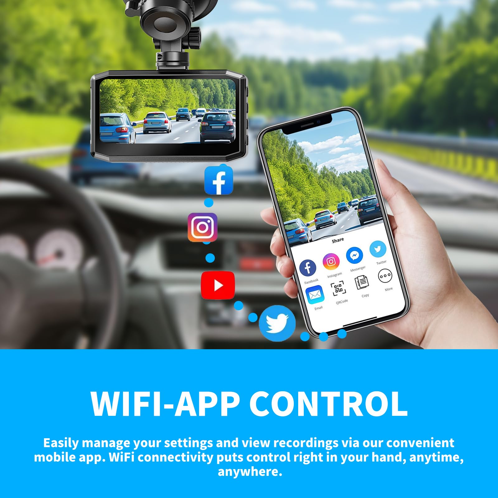 Front Dash Cam 4K, Wifi Dash Camera For Cars With 64Gb Sd Card, Wanlipo Dashcam 170 Wide View, Wireless Car Camera With 3'' Ips