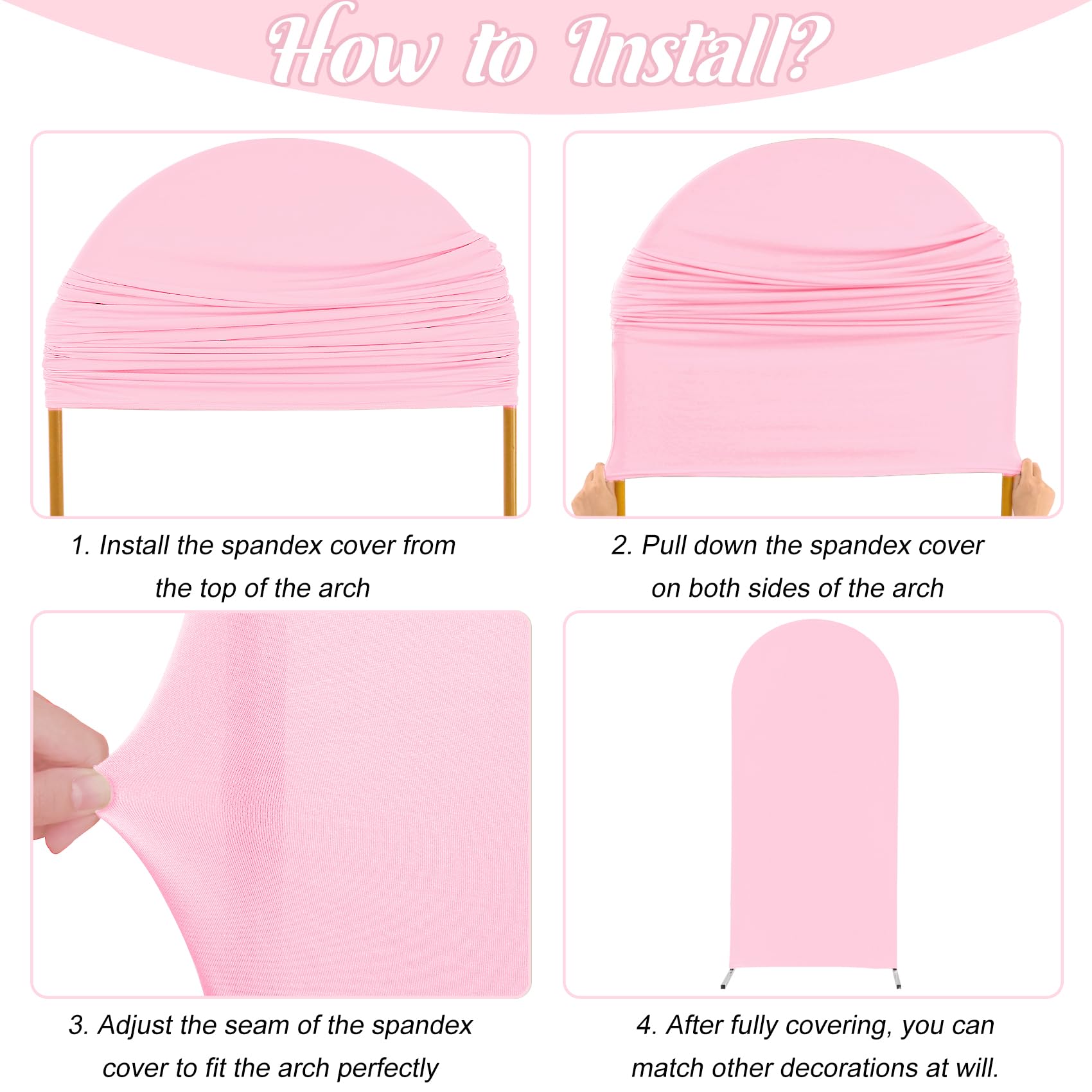 Fivenl Spandex Fitted Wedding Arch Cover 6Ft Pink Arch Backdrop Cover, Round Top Chiara Backdrop Stand Covers For Wedding Birthd