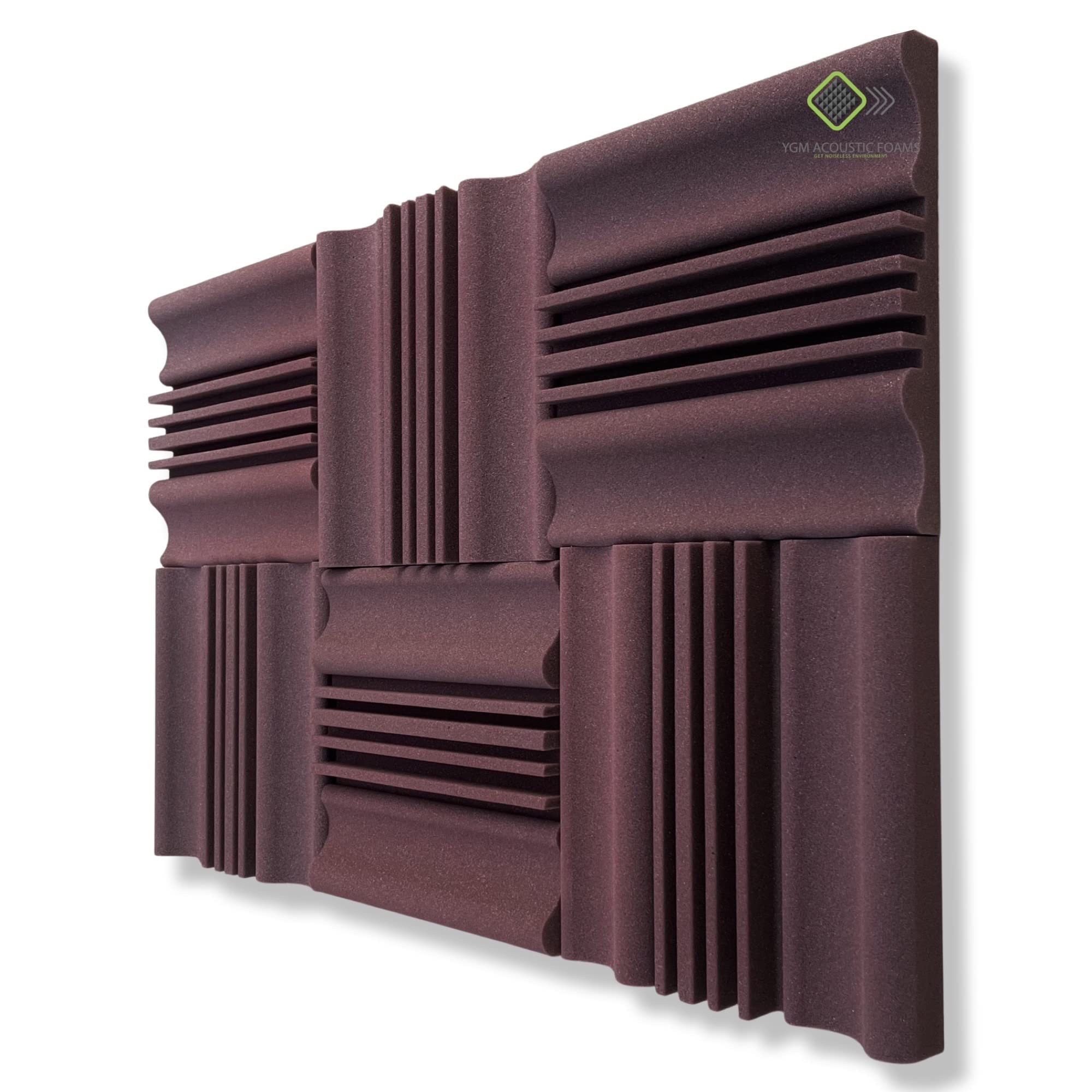 YGM Acoustic Foams Wave Diffuser Premium Studio Absorption Foam Wall Panel  PACK of 6, Brown Coffee, 12   X 12   X 2   Broadban